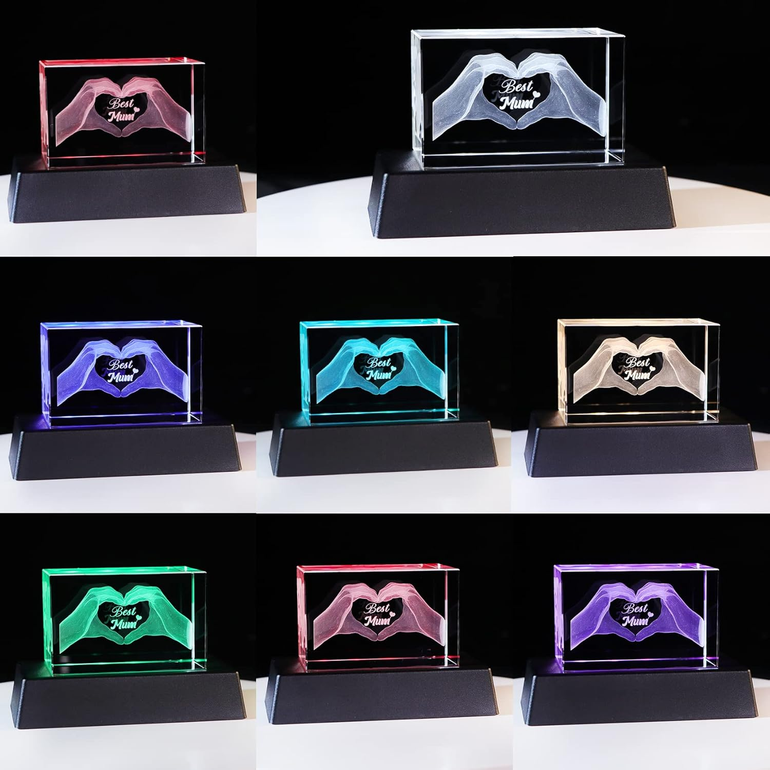 Crystal Best Mum Birthday Gifts Figurines, Glass Engraved 3D Heart in Hands Funny Night Light Ornament for Mummy on Christmas, Love Keepsake Presents for Mother'S Day from Daughter or Son - Gifts For Dad image number 6