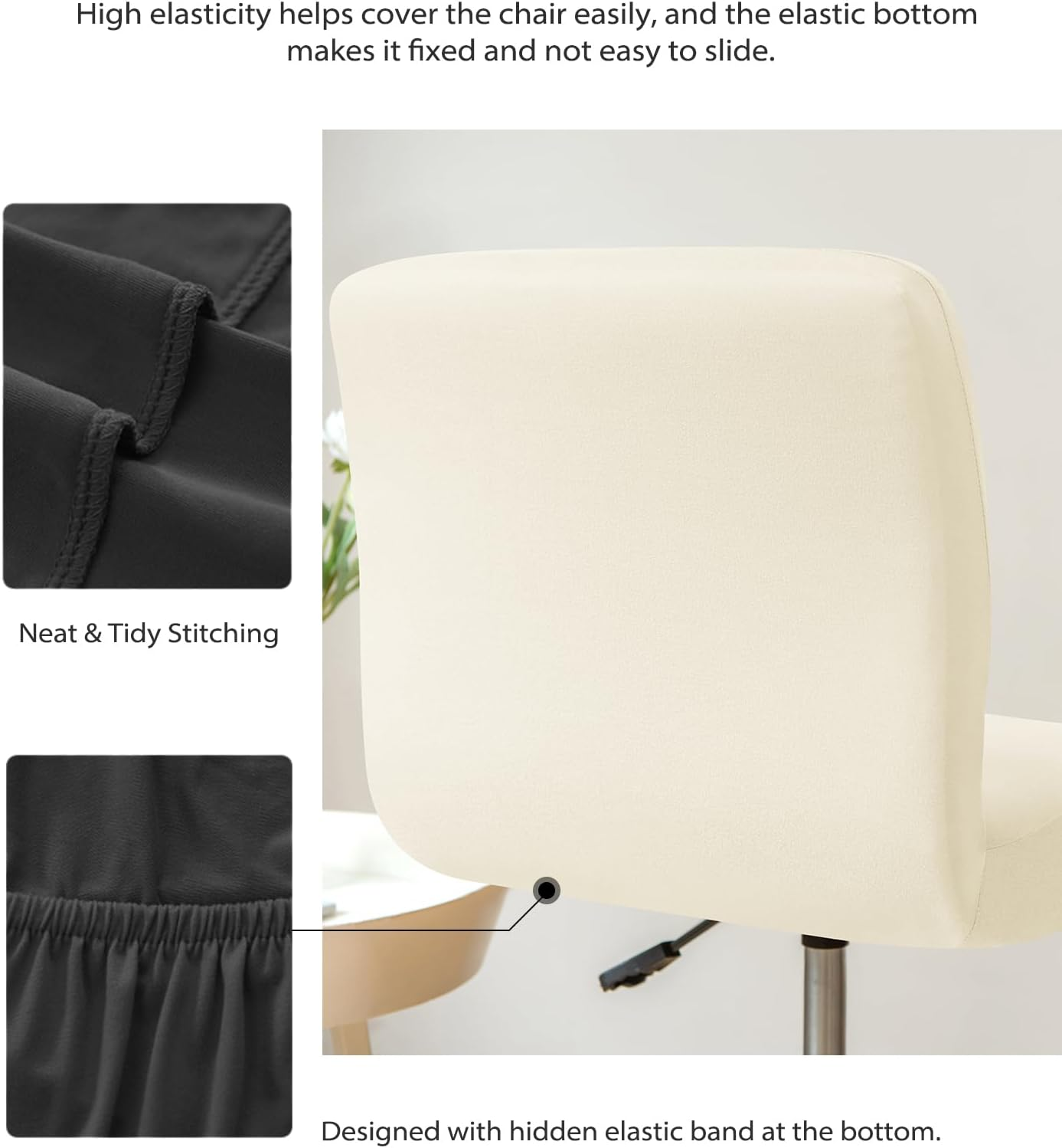Gollense Bar Stool Covers Set of 4 Stretch Pub Counter Stool Chair Covers with Backs, Square Swivel Barstool Seat Slipcover with Elastic Bottom for Low Short Back Dining Chair (Beige) - Black image number 7