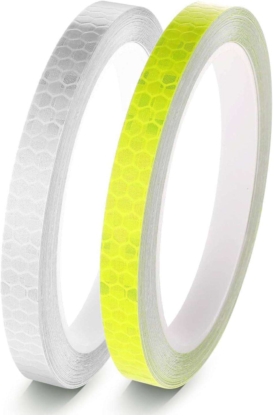 Neon Reflective Tape - 0.4In X 26Ft High-Intensity Safety Tape (Yellow & White), DOT Auto Stickers Adhesive for Bikes, Trailers, Christmas Decorations, Hazard Marking & Night Visibility（2-Pcs）