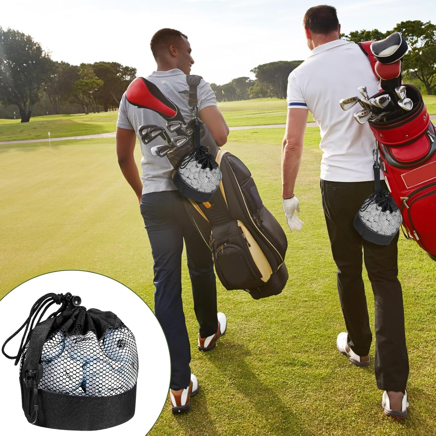 2Pcs Golf Balls Storage Bag,Nylon Mesh Drawstring Golf Pouch Organizer,Durable & Lightweight Shag Bag for Storing Golf Balls, Perfect for Golfers & Practice image number 4