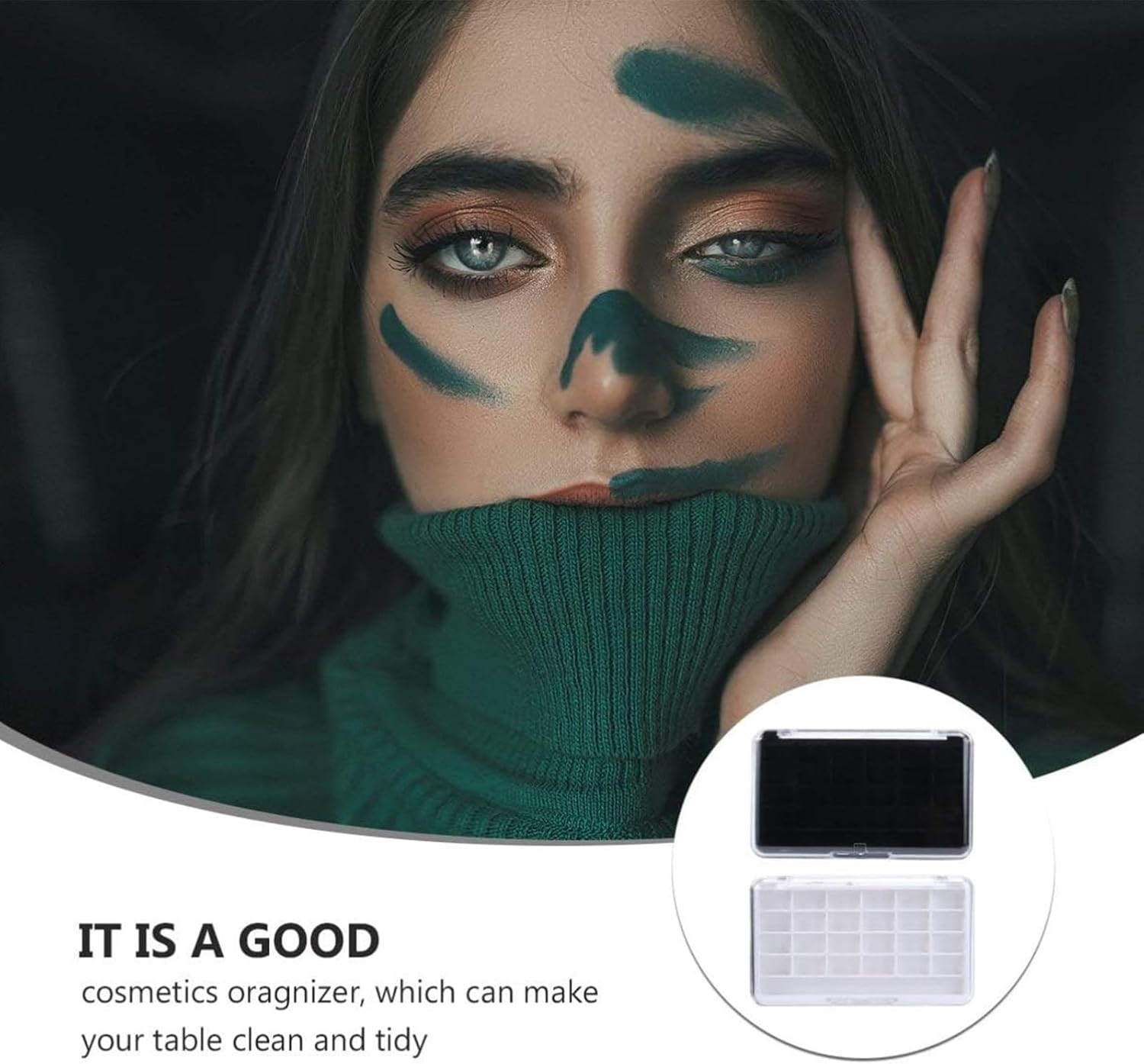 Tavvke 2 Pcs Empty Eyeshadow Palette with 24 Compartments, Reusable Cosmetic Organizer for Lipstick, Lip Balm, Eyeshadow, Blusher, Makeup Artist Storage Container