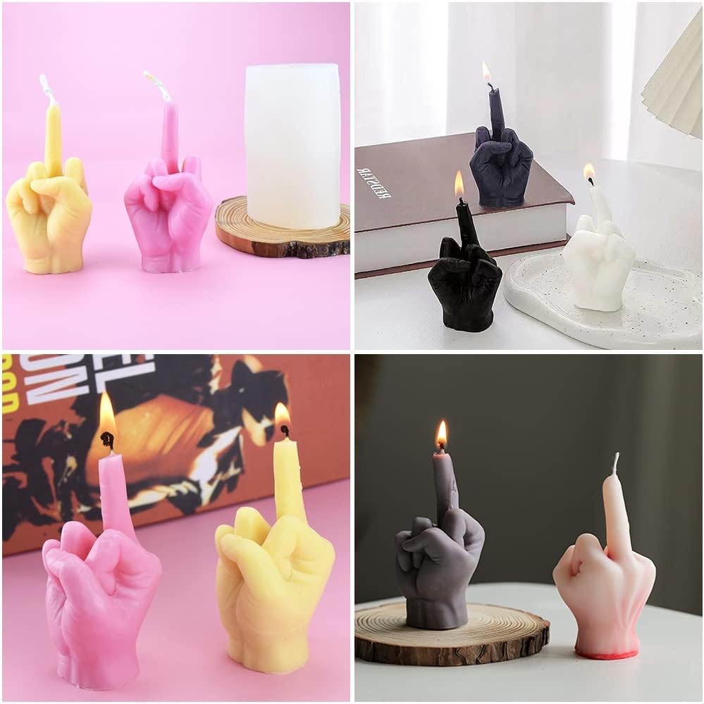 Homiliky Hand Gesture Shaped Silicone Candle Mold 3D Middle Finger Resin Casting Mould for DIY Soap Candles Handmade Gift Craft Ornaments Home Decoration (Middle Finger)