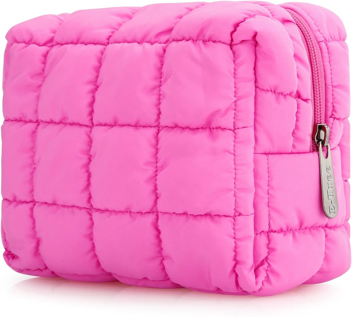 E-Tree Cute Makeup Bag,Quilted Cosmetic Bag,Make up Pouch for Purse,Toiletry Zipper Pouch,Checkered Bag,Travel Case,Storage Pouches for Organization, Hot Pink, 7.5&ldquo; X 5.5&rdquo; X 3.5&ldquo;, Quilted Cosmetic Bag image number 3