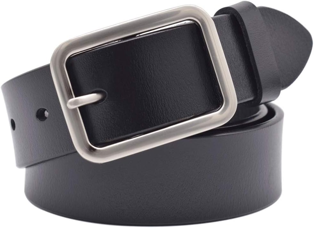 Vonsely Soft Wide Leather Belt for Jeans Shorts, Leather Belt with Metal Buckle