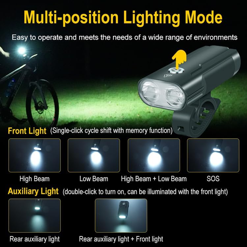Vortex LD12 Type C USB Aluminum Rechargeable Bike Light Set, 1050 Lumens Super Bright Front and Rear Bicycle LED Road Night Riding Safety High Beam and Low Beam Options Auxiliary Light image number 3