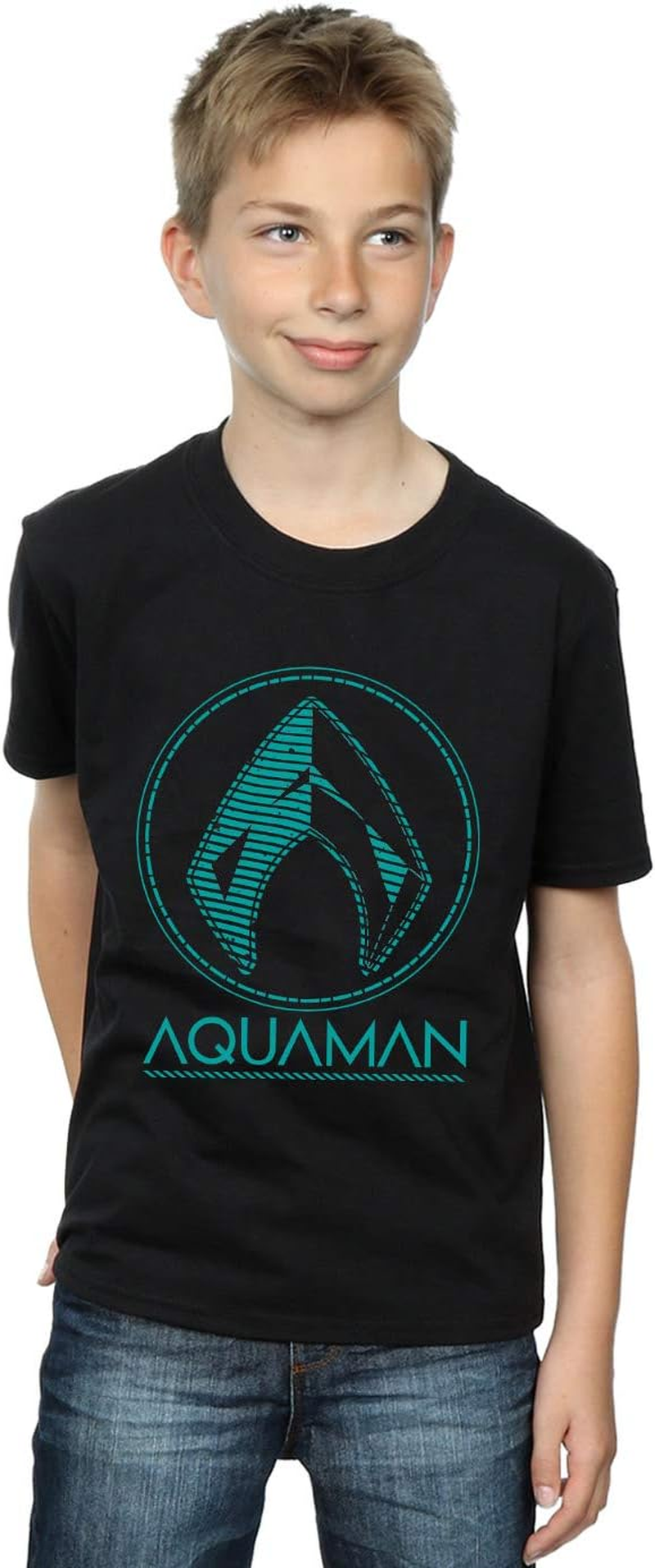 DC Comics Boys Aquaman Aqua Logo T-Shirt Black 5-6 Years