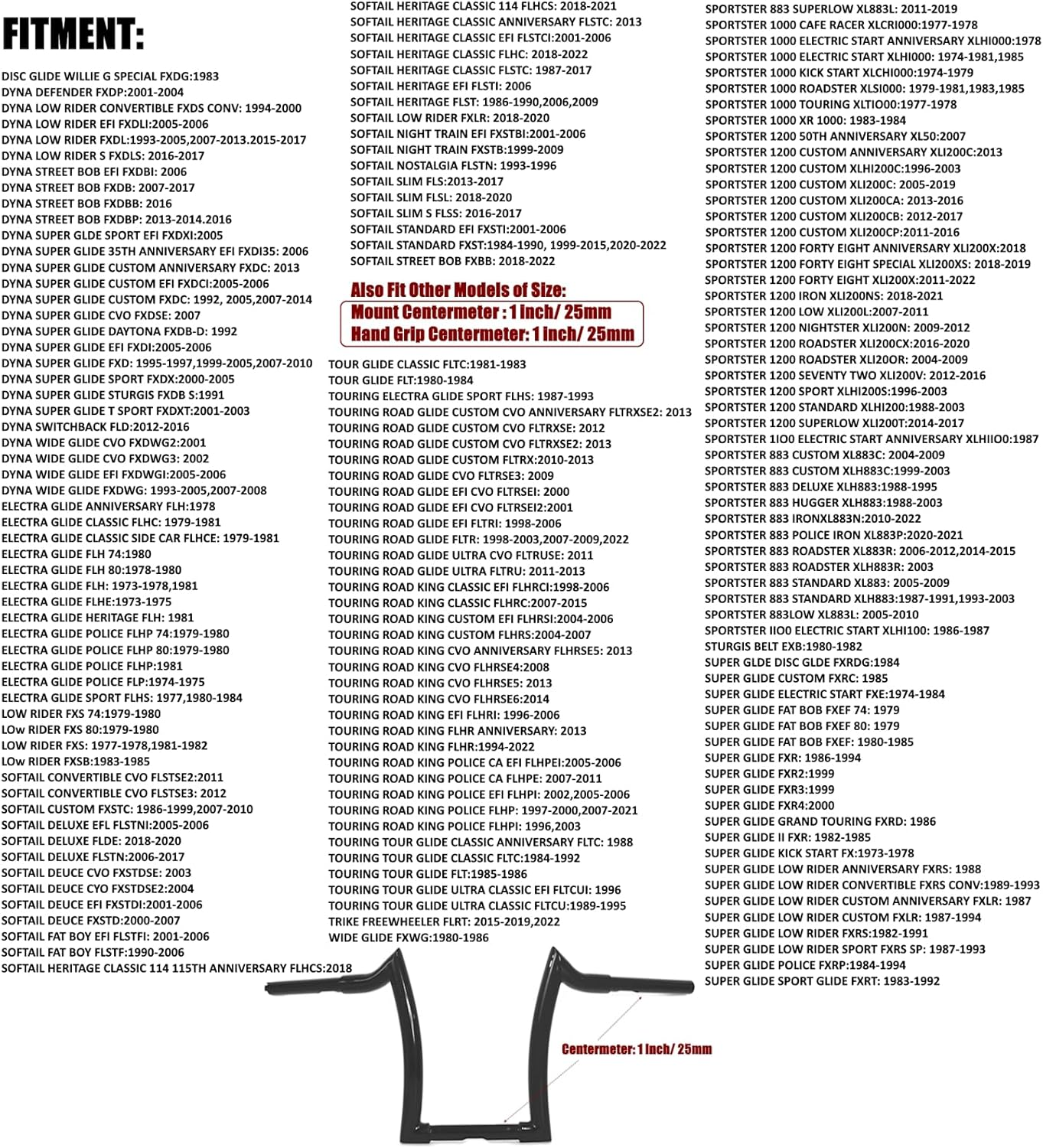 12&rdquo; Ape Hangers Handlebars Compatible for Harley-Davidson, Black image number 3