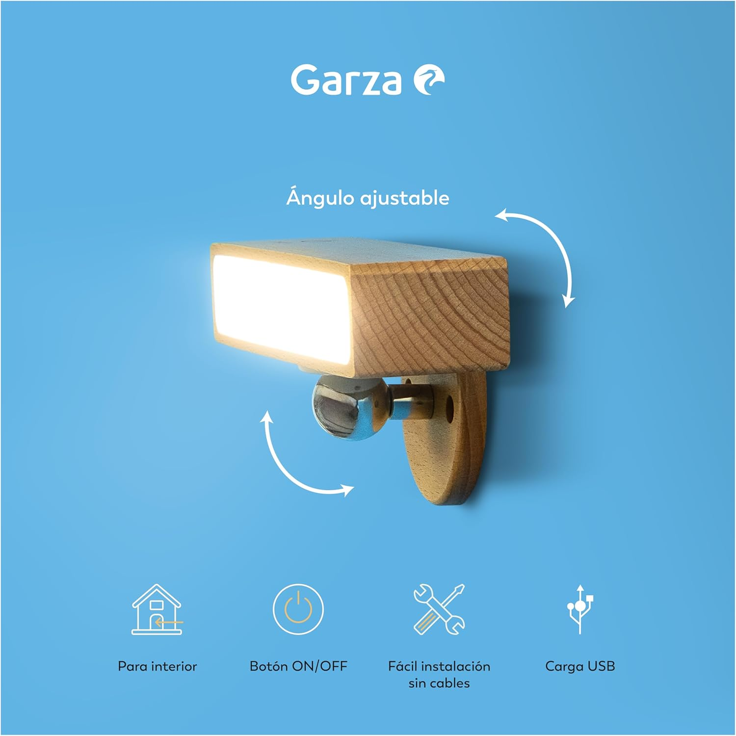 Garza - Vega Portable LED Wall Light, 2 W, 240 Lm, Dimmable Light 4000 K, 3000 Mah Battery up to 30 Days, USB-C, Wireless Installation, Light Wood Design, 1 + 1 Pack image number 2