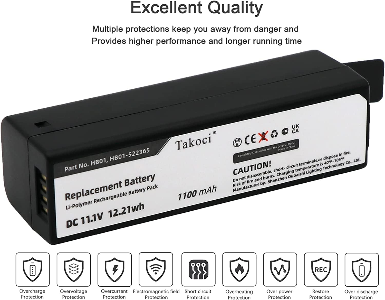 Replacement Intelligent Battery Compatible with Osmo,Osmo+Plus,Osmo Pro/Raw Osmo Mobile Gimbal Stabilizer, Zenmuse X3 X5 PN HB01/ Hb01-52236511.1V/1100Mah