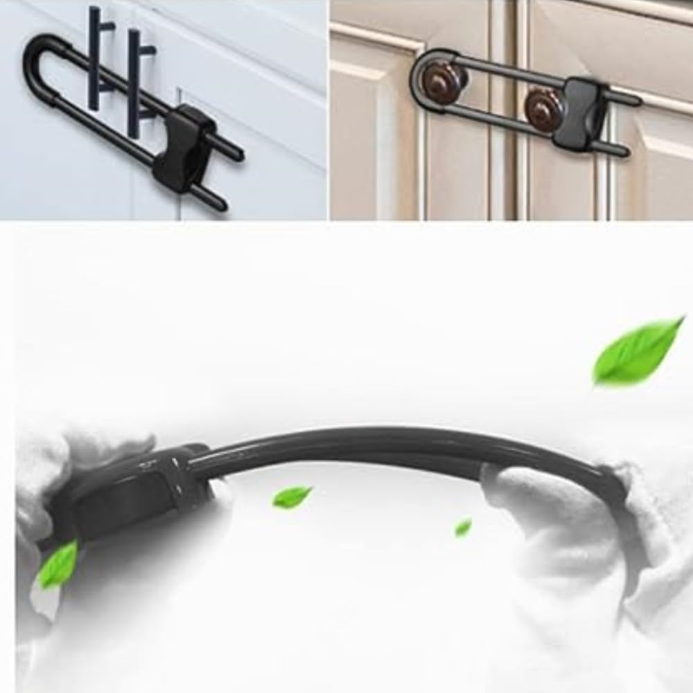 Sliding Cabinet Locks, 6 PCS U-Shaped Proofing Cabinets with Adjustable Child Lock, Baby Safety Locks for Cabinets Childproof Latch for Knob Handle on Kitchen Storage Door Cupboard Closet Dresser Black