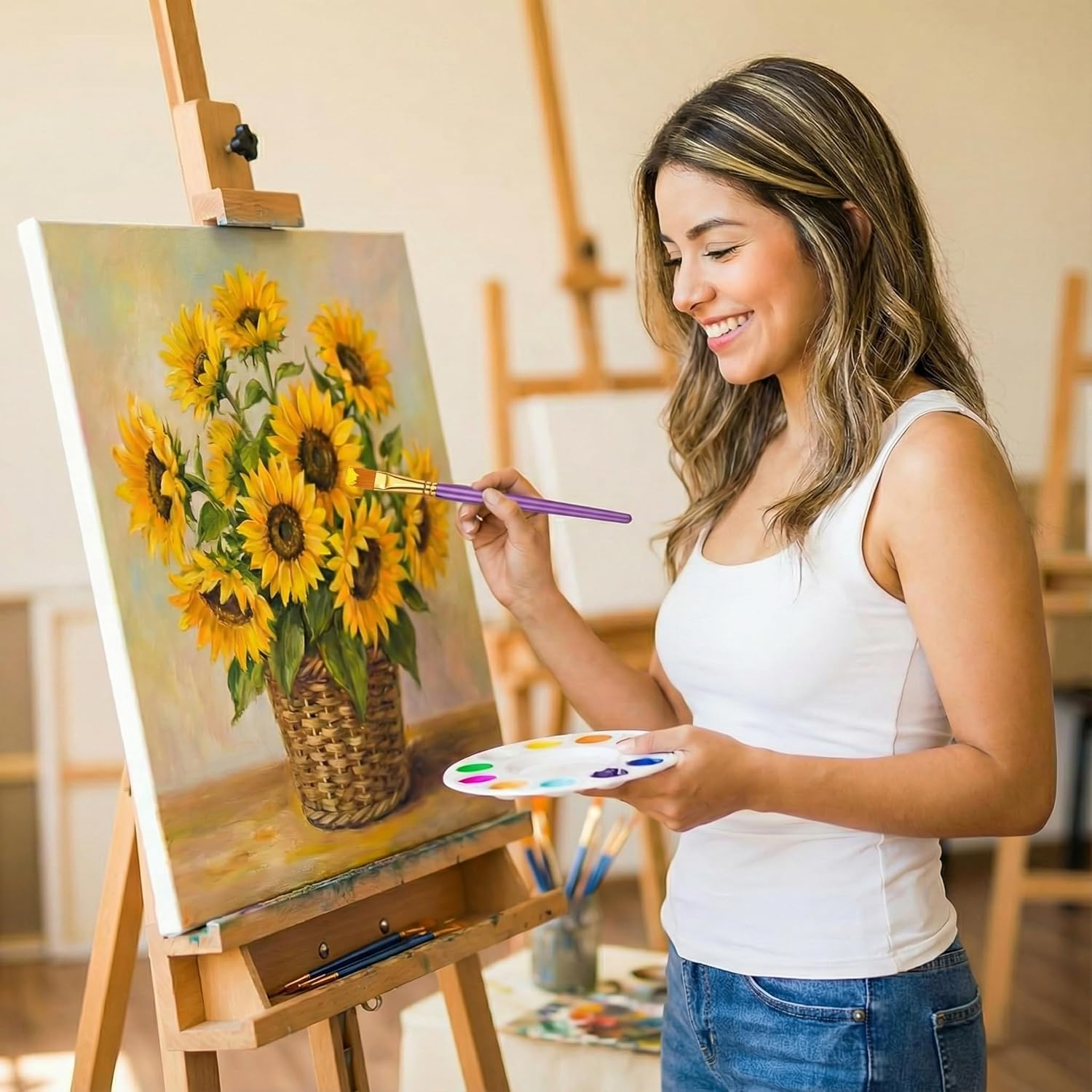 Paint Brushes Palettes Set by DUGATO, 2 Packs/20Pcs round Pointed Tip Nylon Hair Brushes with 5 Paint Trays for Acrylic Watercolor Oil Gouache Tempera and Body Painting (Purple) - Purple image number 3