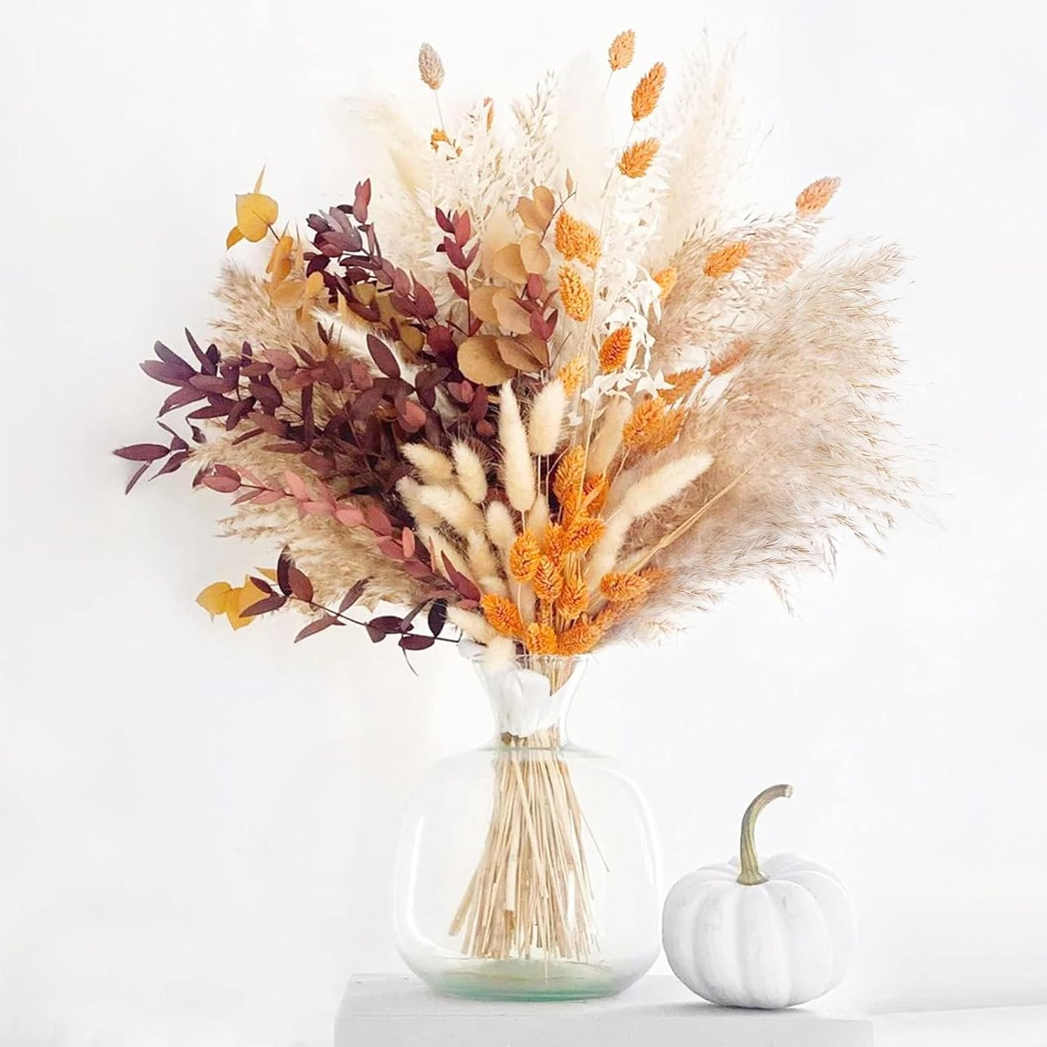 Fall Decor for Decorations for Home Autumn Thanksgiving Table Boho Flowers Orange Pampas Grass Fluffy Dried Flower Bouquet Dry Pompas 17"-95-Pcs Pompous (Orange) image number 4