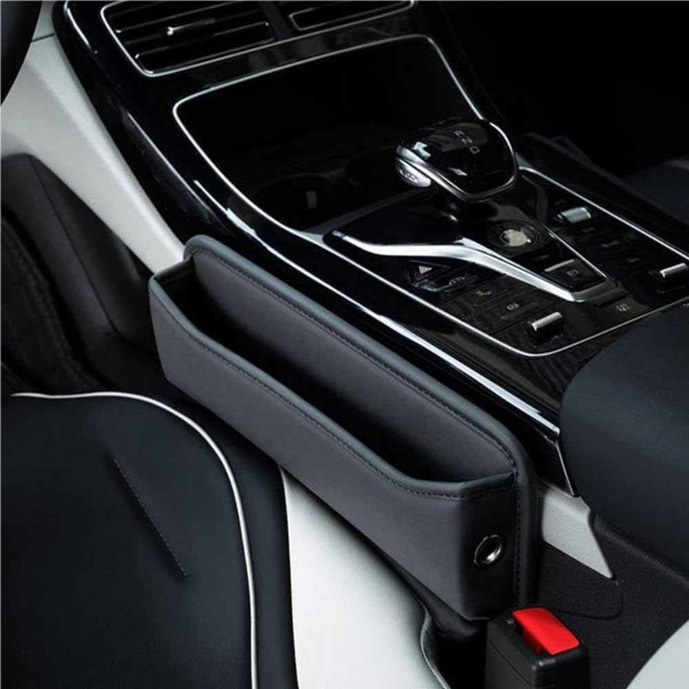 Poemtian Leather Car Seat Storage Box Car Seat Gap Filler, Car Seat Gap Filler Organizer,Upgrade PU Leather Console Organizer, Car Seat Crevice Storage Box for Holding Phone, Key and Cards image number 1