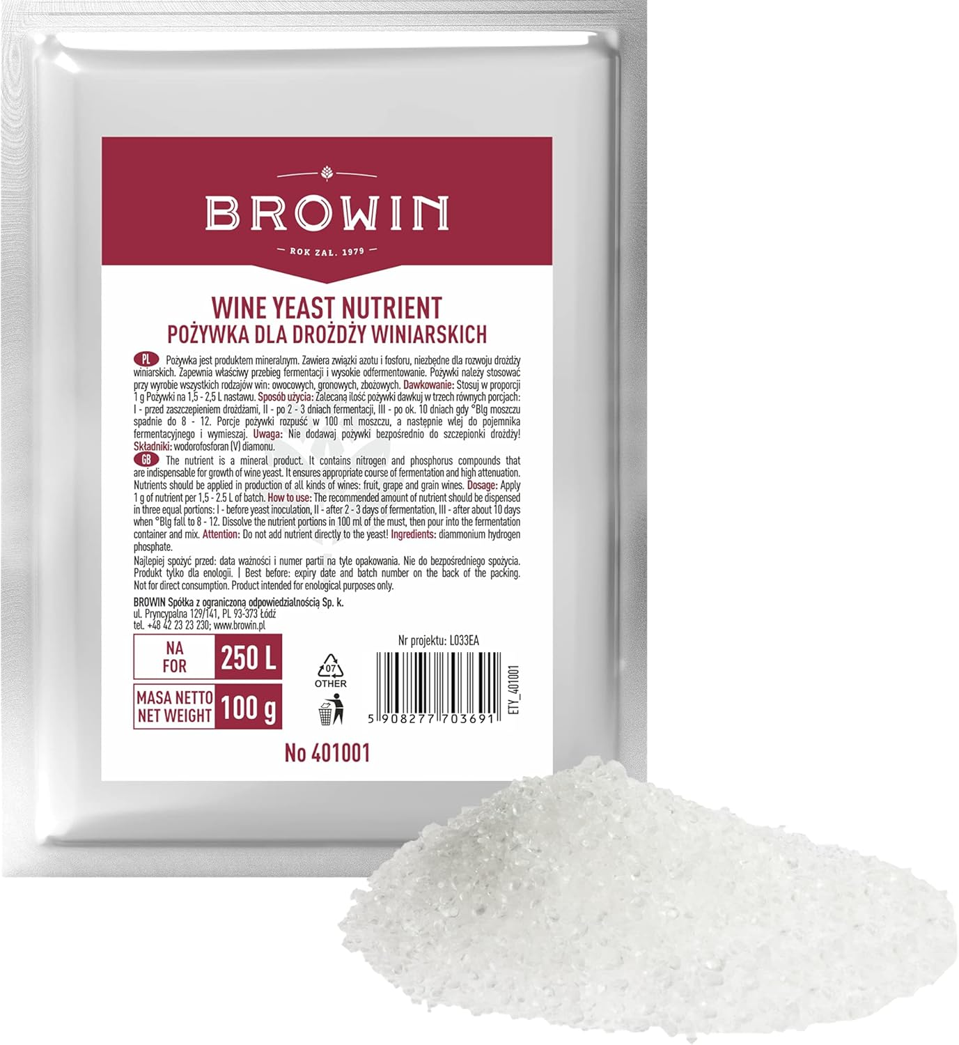 Browin 401001 Nutrient for Winemaking Yeast-100 G, Universal Nutreint for White, Rose, and Red Wine, Standard, Large image number 4