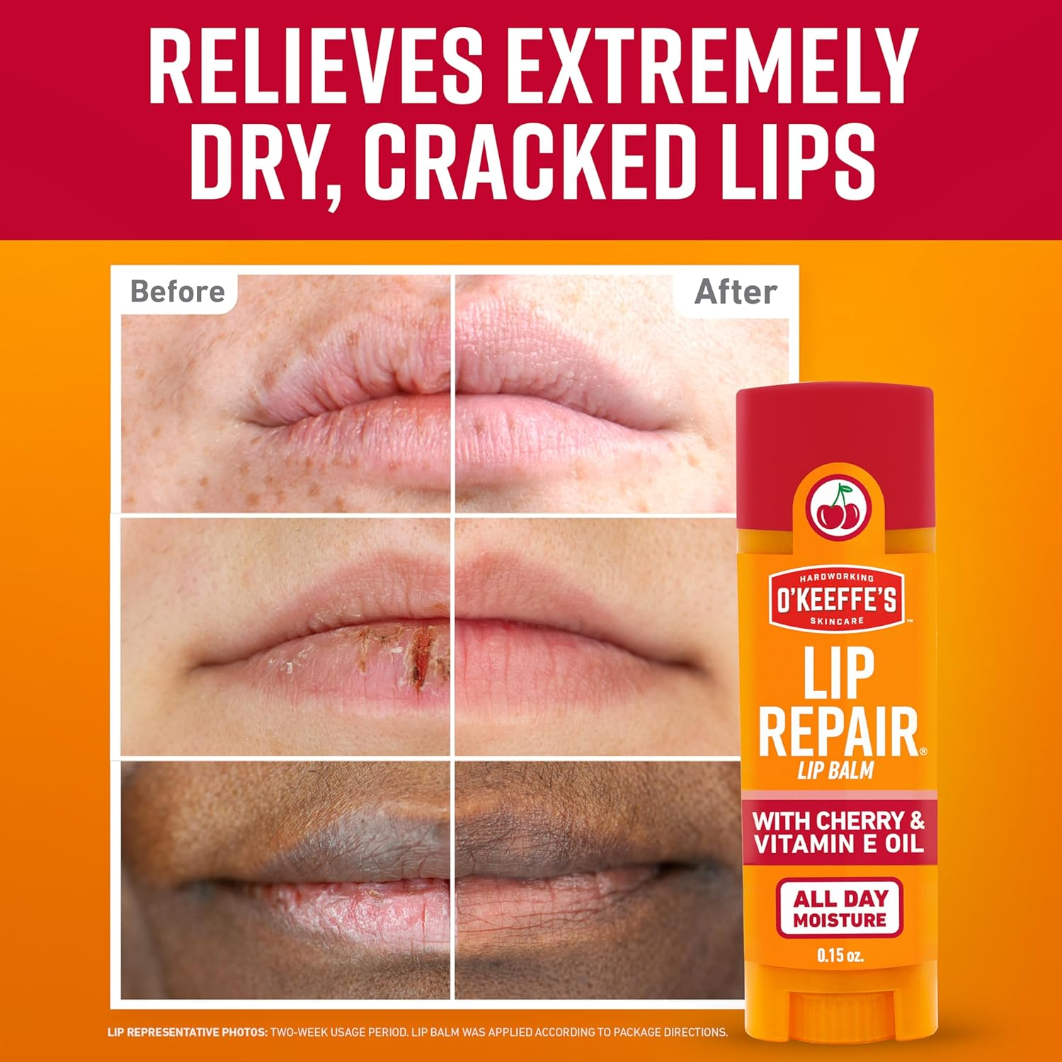 O'Keeffe'S Lip Repair Lip Balm with Cherry & Vitamin E Oil - Stick (3 Pack) - Moisturizer for Extremely Cracked, Dry Lips image number 2