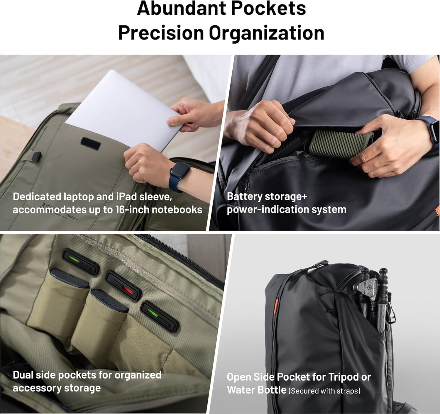 PGYTECH Onemo Travel Backpack 35L, Multifunctional Camera Bag for Traveler and Photographer, Hiking Backpack for Canon/Nikon/Sony and DJI Drones, Waterproof Insert for Laptop up to 16 Inch, Green image number 6