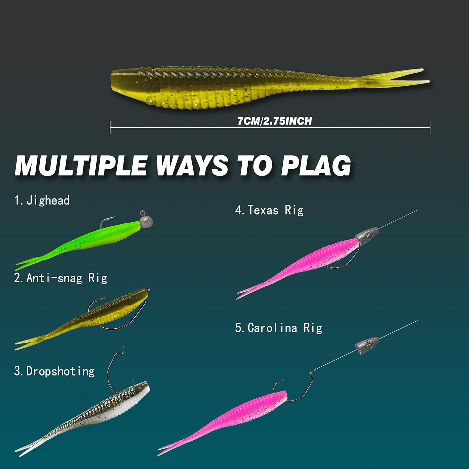 Keencatch Soft Plastic Swimbait with Jighead, Fishing Lure for Flathead Trevally Estuary Perch Bass Trout Snapper, Fluke Bait Minnow 40PCS 7Cm/2.76'', Jerk Shad for Saltwater/Freshwater