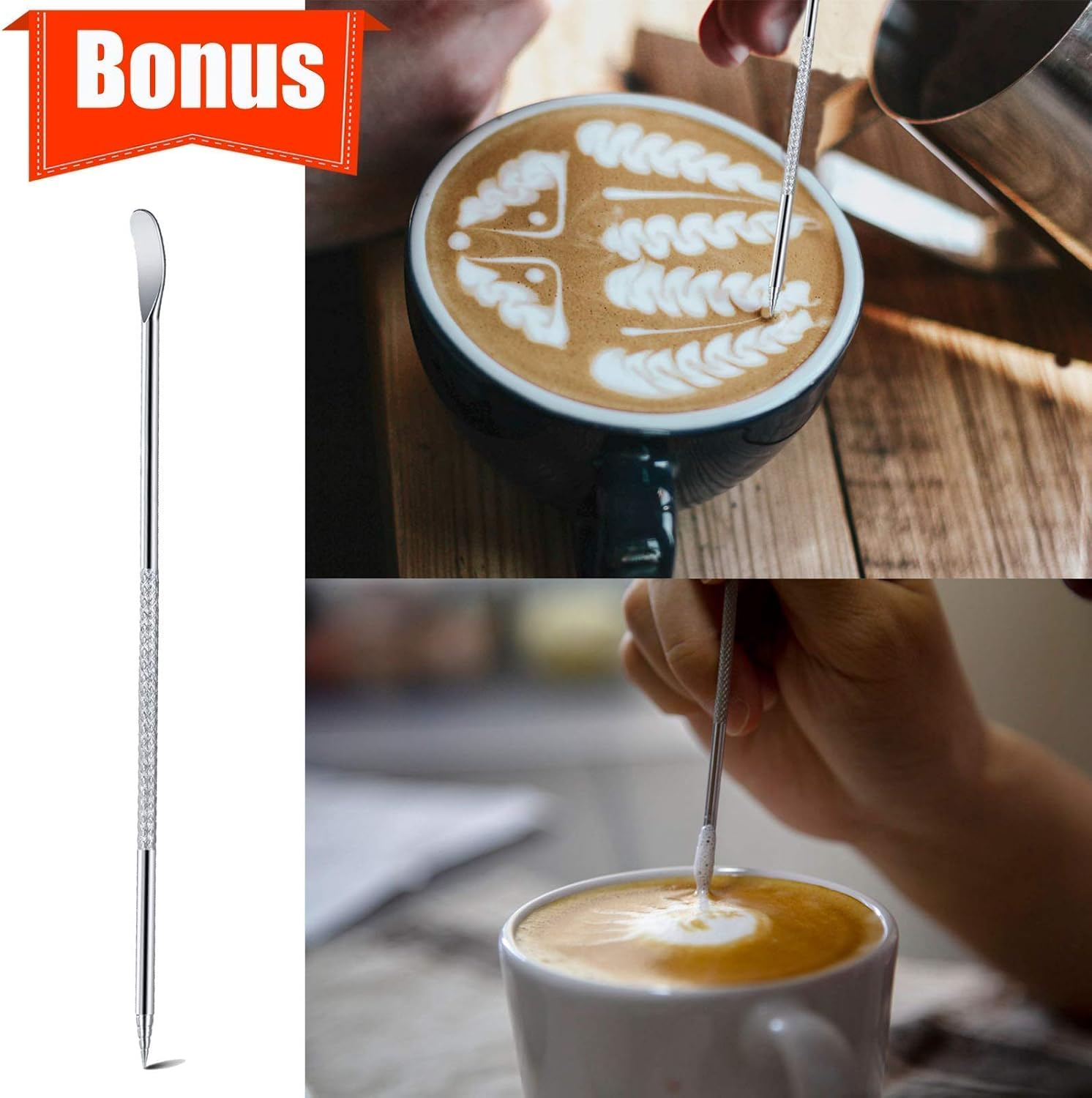 Milk Frothing Pitcher, 12Oz 20Oz 32Oz Espresso Steaming Pitchers Stainless Steel Cappuccino Coffee Machine Accessories Barista Tools Steamer Froth Pitchers Milk Jug Cup with Decorating Pen Latte Art image number 3