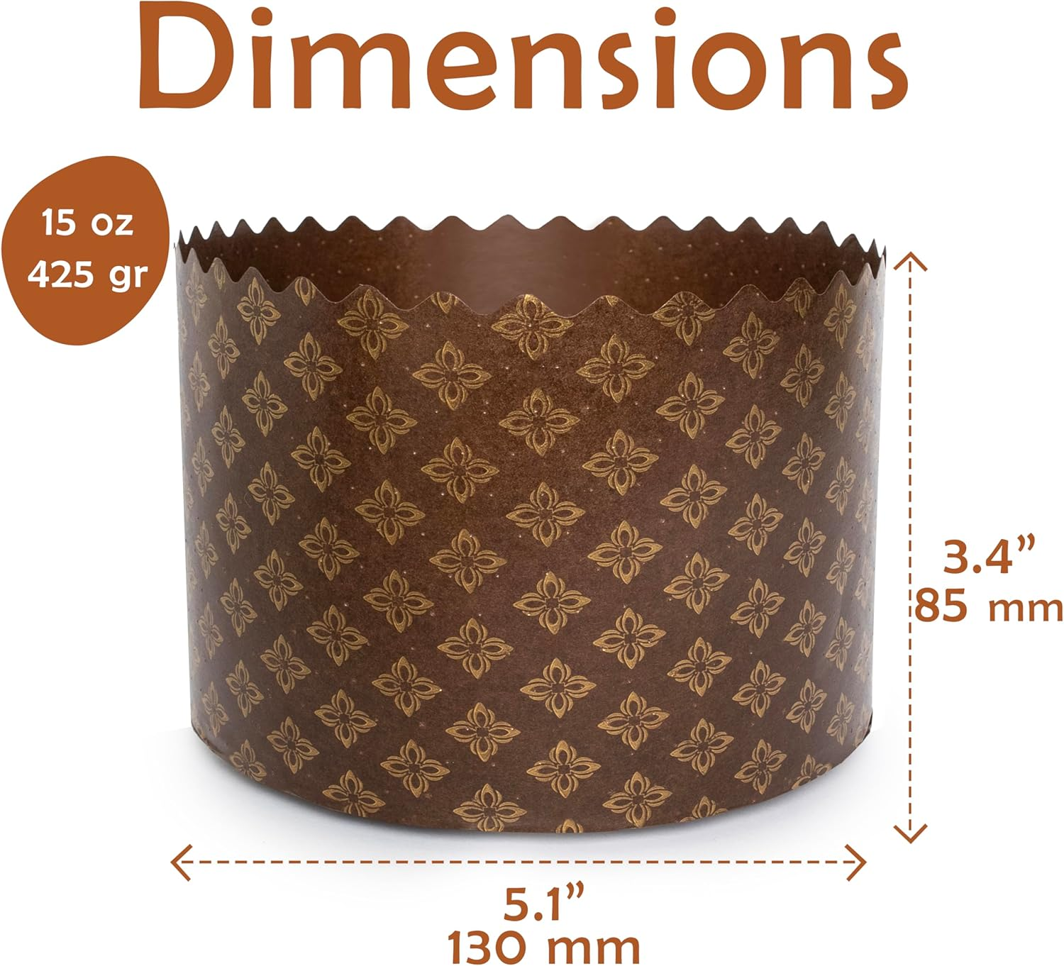 Paska 15Oz Easter Bread Forms (12 Pcs) - Large Panettone Paper Molds - Brown Design W 5.1 X H 3.35-In image number 6