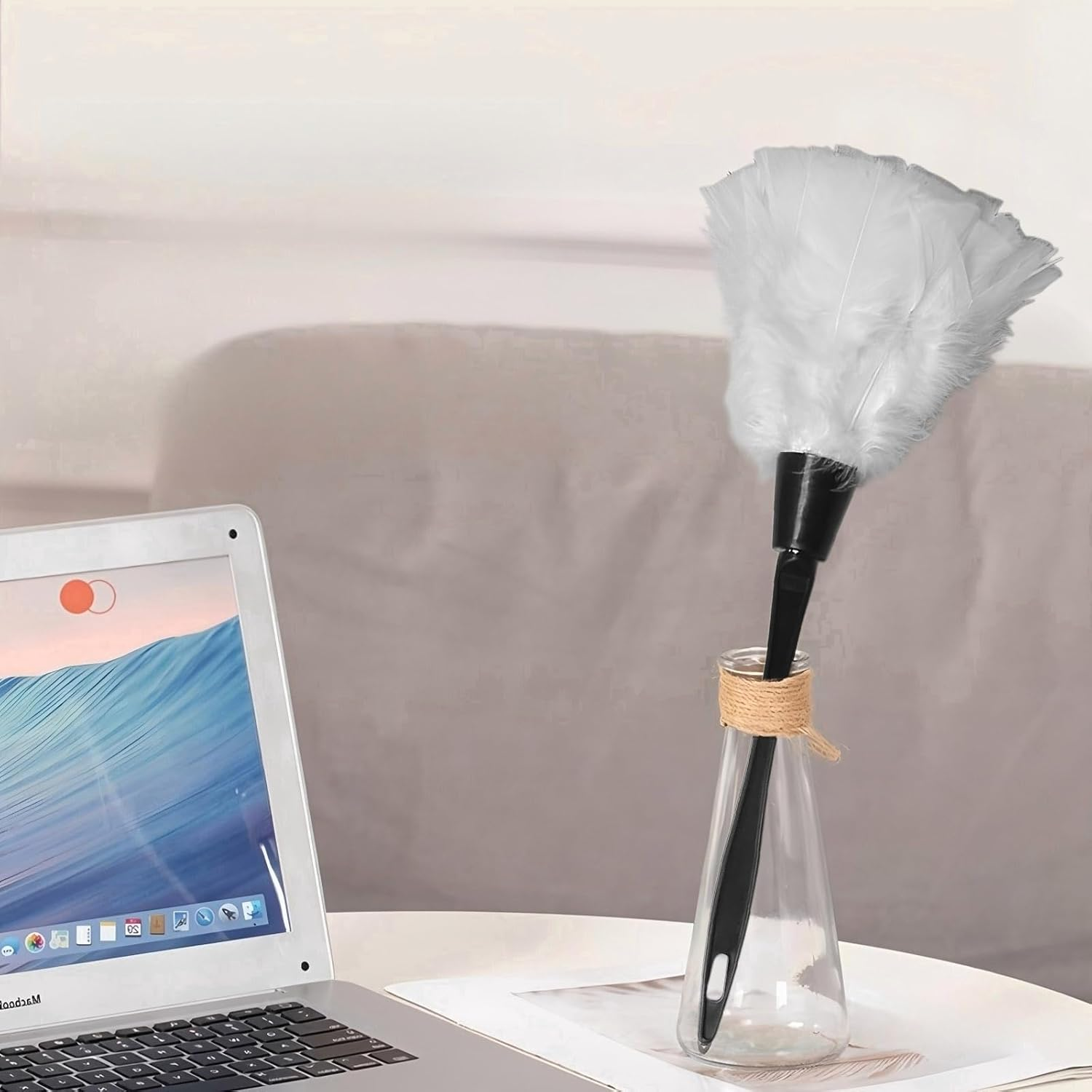 Feather Duster White, 25 CM Premium Genuine Feather Duster with Handle, Anti-Static Dusting Brush for Home,Car,Furniture & Screen Cleaning image number 4