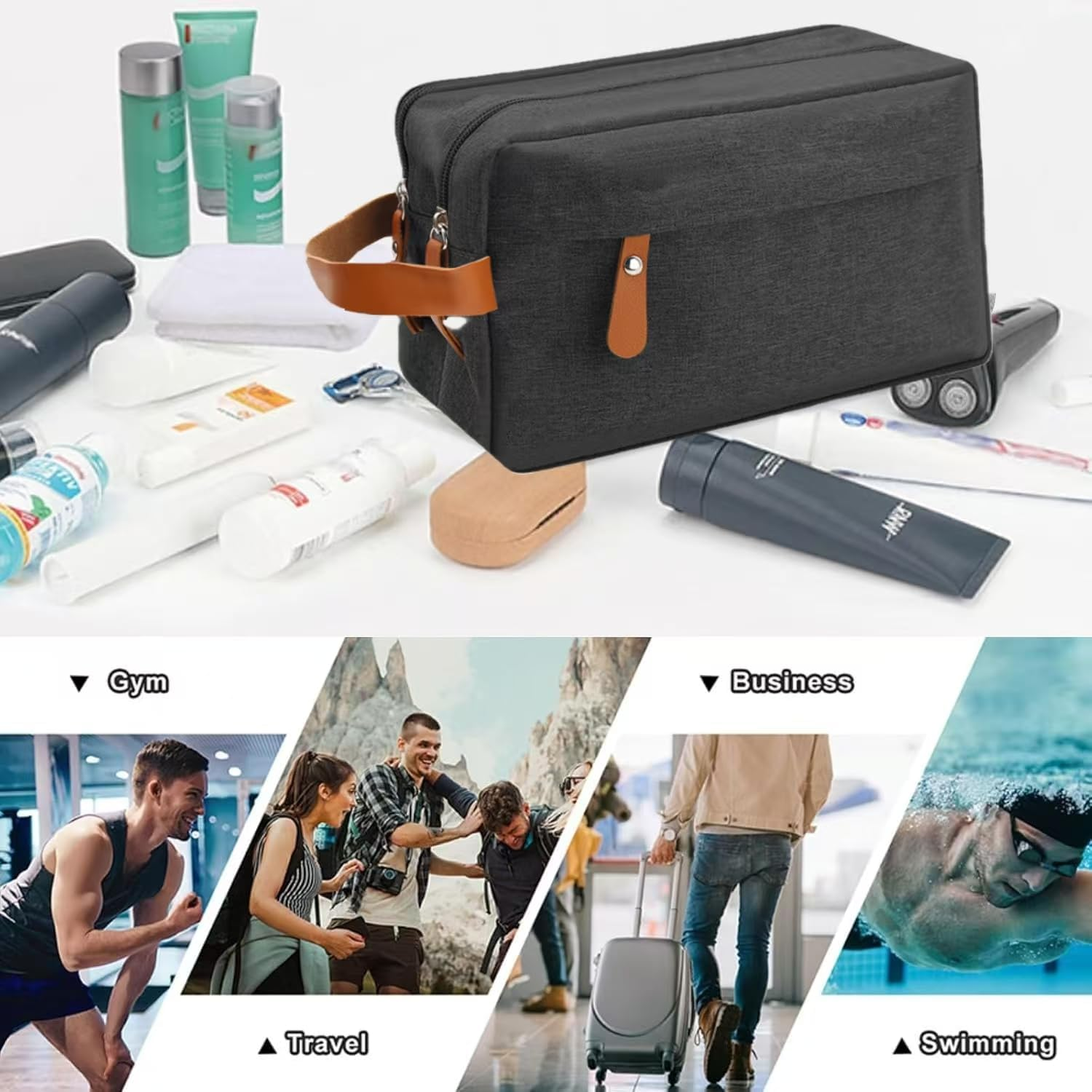 Men'S Water Resistant Canvas Toiletry Bag, 1Pc Black Hanging Shaving Bag, Water Resistant Canvas Shaving Bags Oxford Cloth Toiletry Bags,Travel Cloth Toiletry Caddy for Men image number 2