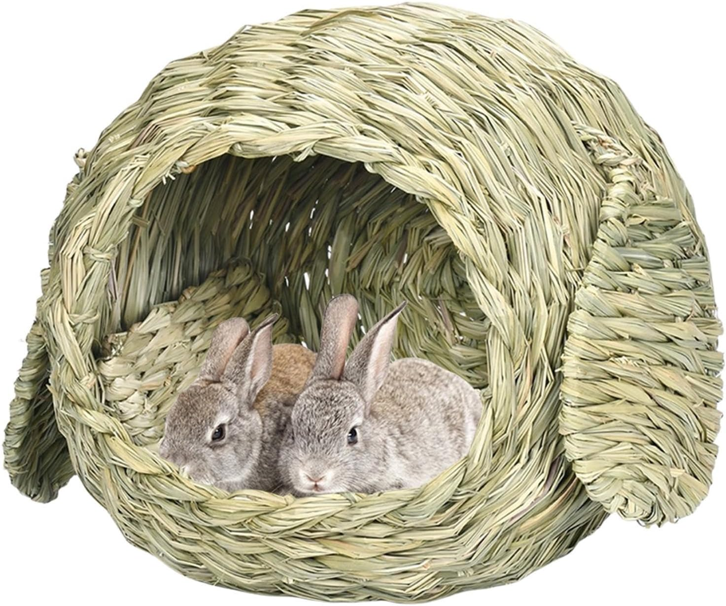 Grass House for Rabbits - Naturally Manufactured Animal Shelter, Comfortable Animals Hut Play Hideaway Bed Hay Mat Chew Toy for Bunny Guinea Pig Hamster Chinchilla