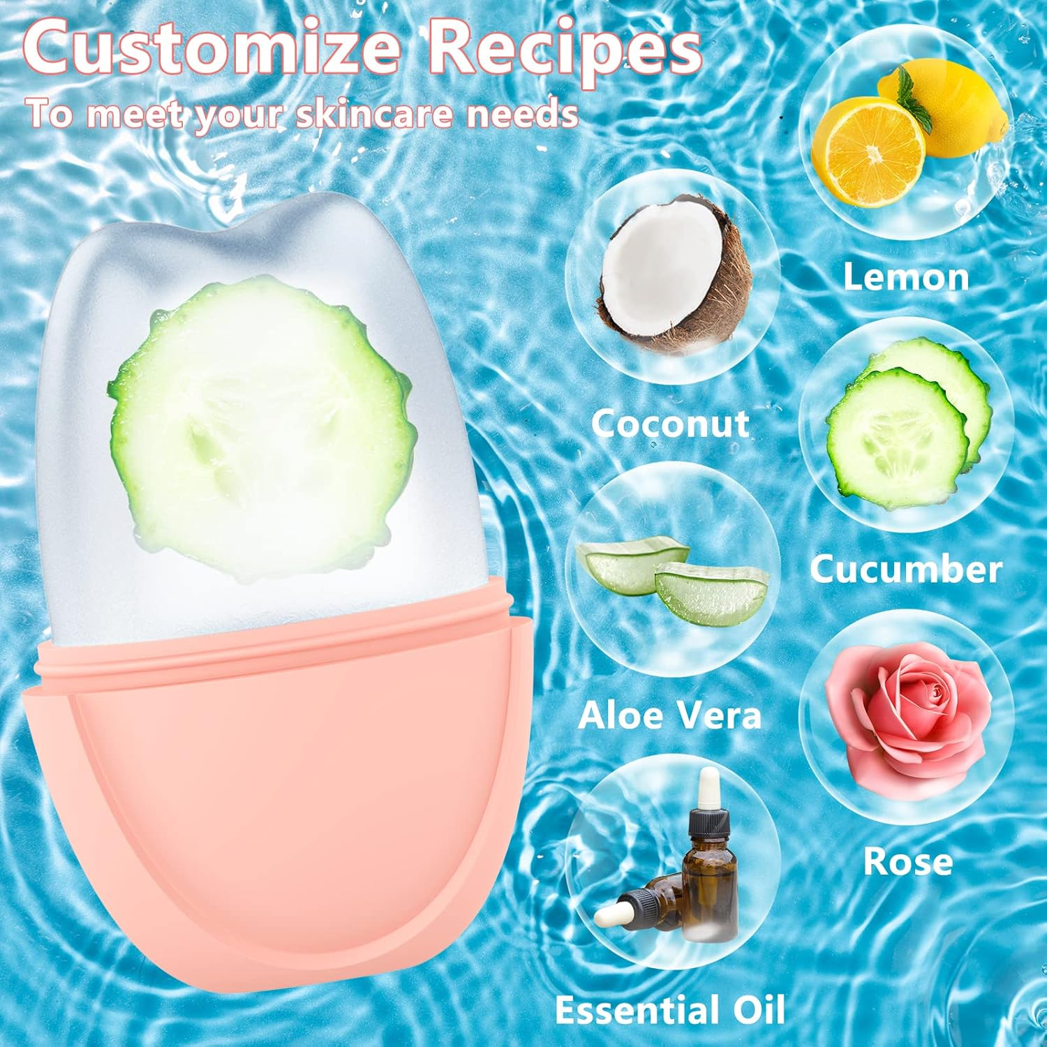 Hianjoo Ice Face Roller, Ice Roller for Face Eye Neck Reusable Facial Roller Beauty Skin Care Tools Ice Mold Silicone Cube Eyes Treatment V-Shaped DIY Facial Massage Brighten Puffiness Relief, Pink image number 3