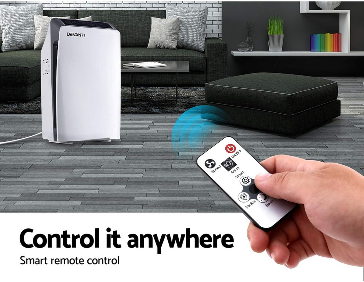 Devanti Air Purifier, 4 Layer Home Purifiers Hepa Filter Bedroom Freshener Cleaner Carbon Replacement Filters Smoke Remover Office Kitchen Room Smart Equipment, with Remote Control 180M&sup3;/H White image number 1