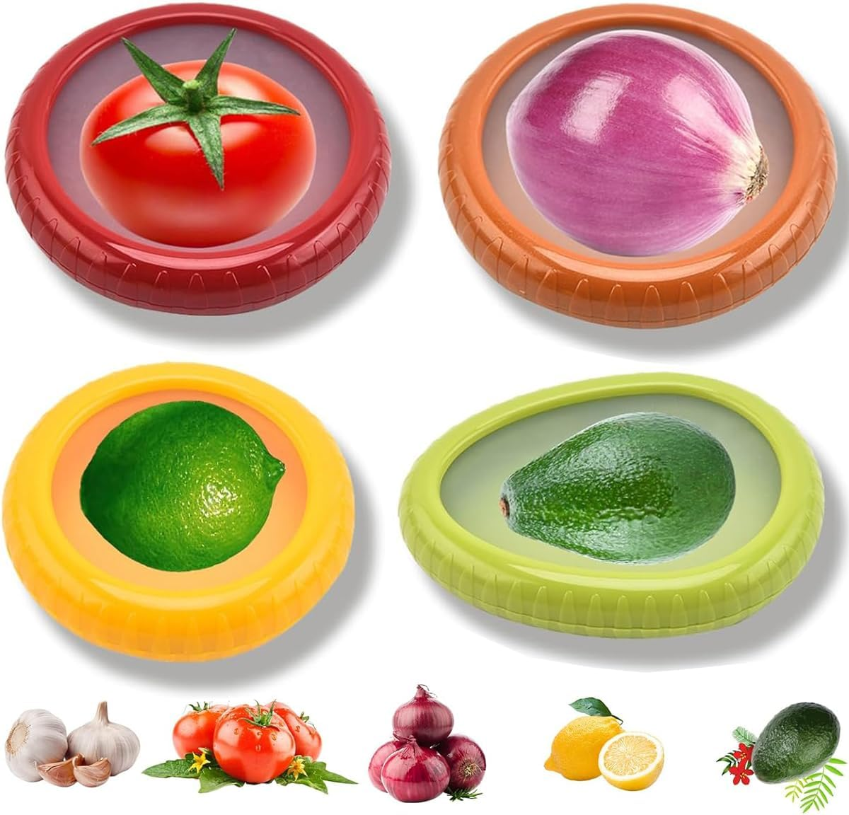 Fruit and Vegetable Storage Containers 4 Pack, Avocado Saver, Onion Storage, Container Tomato and Lemon Keeper, Fridge Storage Containers, Food Saver, Food Storage image number 3