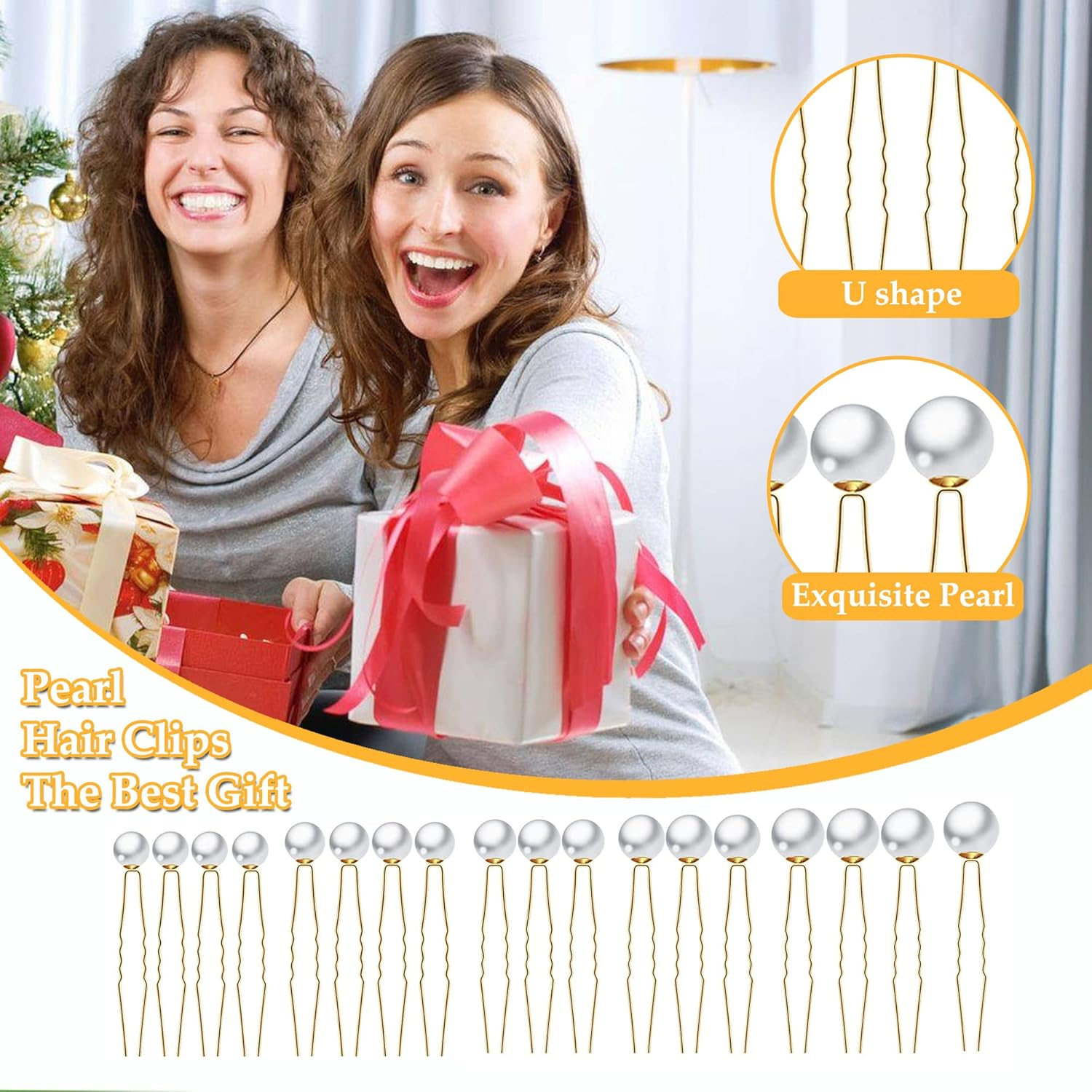 Pack of 18 Pearl Hair Pins, U-Shape Hair Accessories, Wedding, Golden Hair Accessories, Beads for Party, Prom, Wedding, Daily Life image number 6