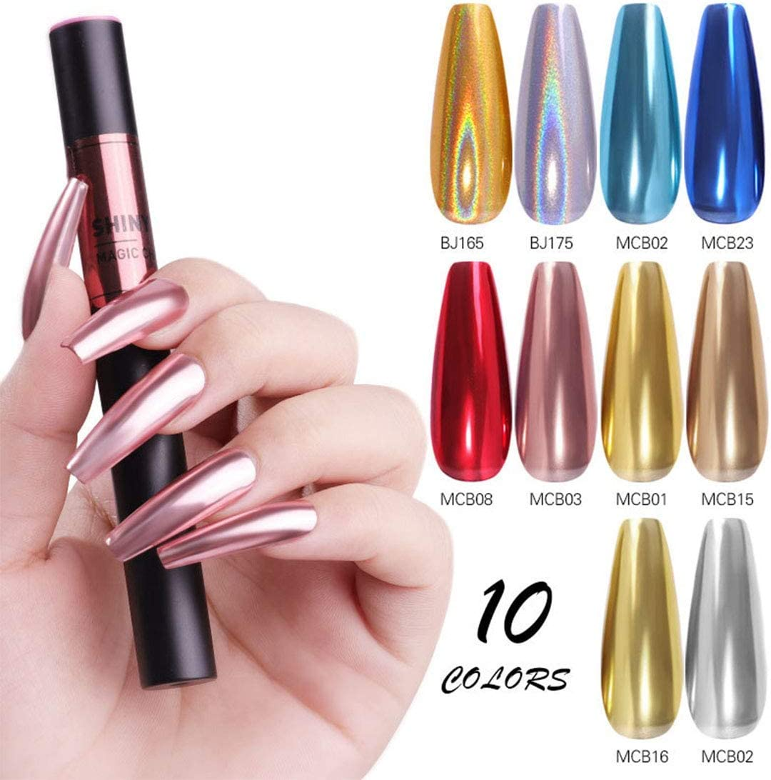 Chrome Nail Powder Pen - Air Cushion Nail Powder Pen with Mirror Effect Glitter Nail Art Pens Eyeshadow Pens