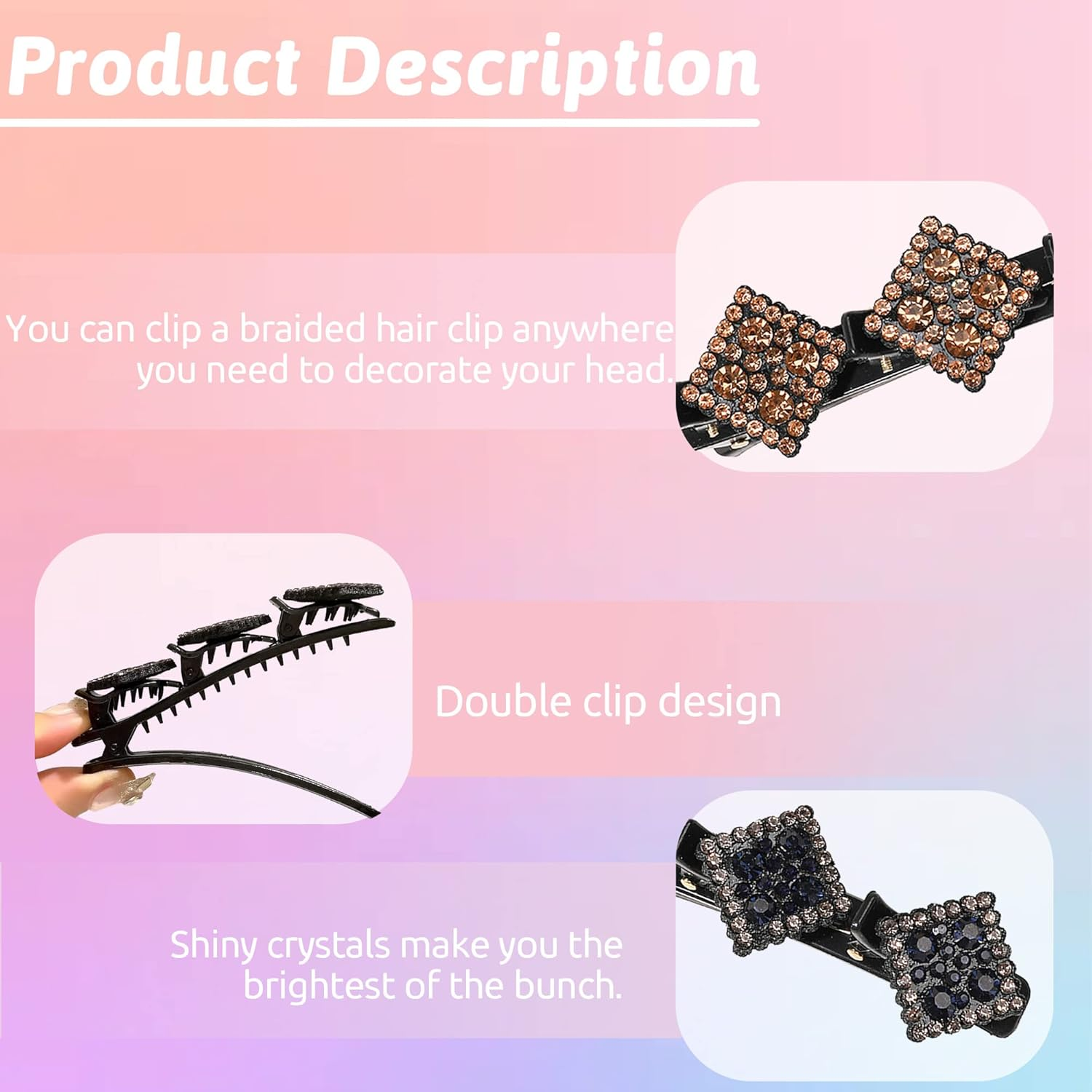 Sonnorel Pack of 4 Hair Clips with Crystal Flower, Crystal Hair Clip Made of Four Leaves Beauty Salon Hair Pins Sparkling Crystal Stone Braided Hair Clips, Rhinestone Braided Hair Clip for Women image number 2