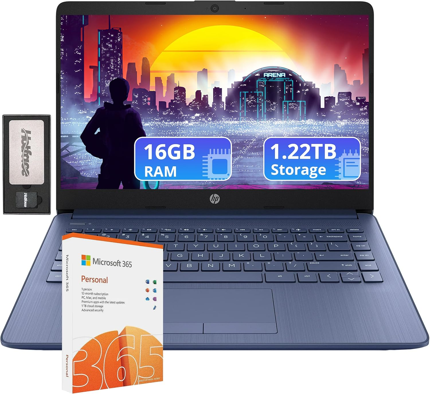 HP Flagship 14" Laptop with 1 Year Office 365 | 8GB RAM | 1.28TB Storage(128Gb Emmc & 160GB Docking Station & 1TB Cloud Storage) | Intel 4-Core Processor| Webcam | Wi-Fi | Windows 11 | Silver