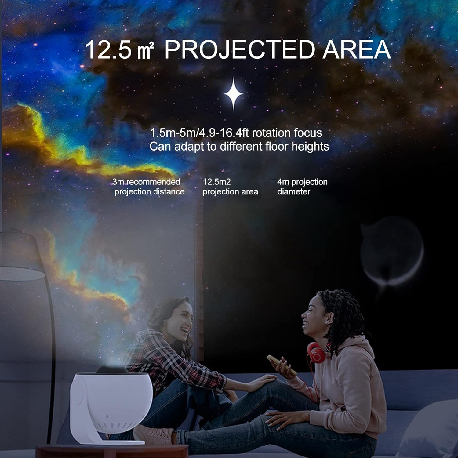 Star Projector, Galaxy Projector 12 Themes to Meet the Fantasy of the Starry Sky, Extreme Romantic Maker Home Planetarium Rechargeable HD Projector for Kids Adults Gaming Room Home image number 2
