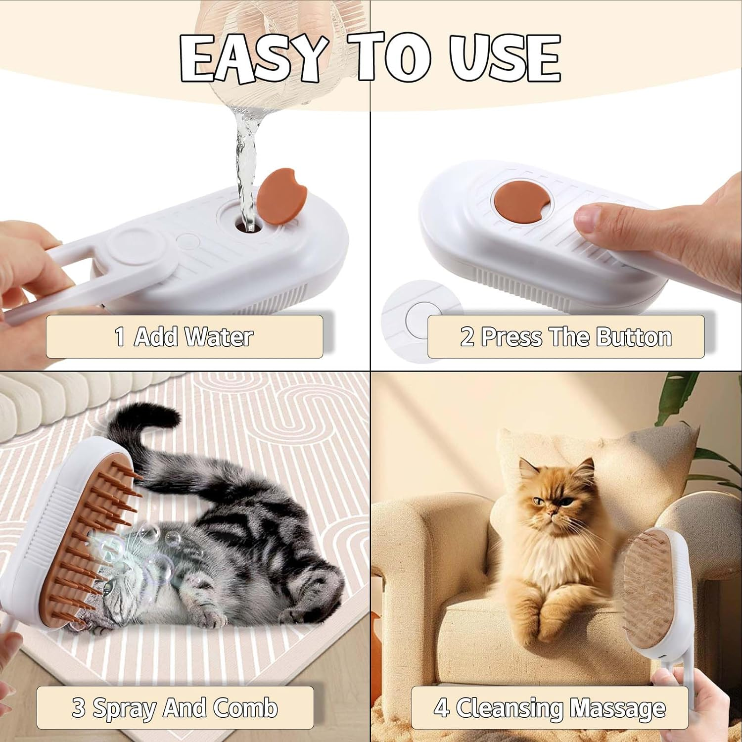 Cat Steam Brush, Cat Spray Comb, Pet Massage Shedding Brush, Rechargeable Silicone Steam Hair Brush, Multi-Functional Cat and Dog Hair Brush,Cat Hair Steam Brush