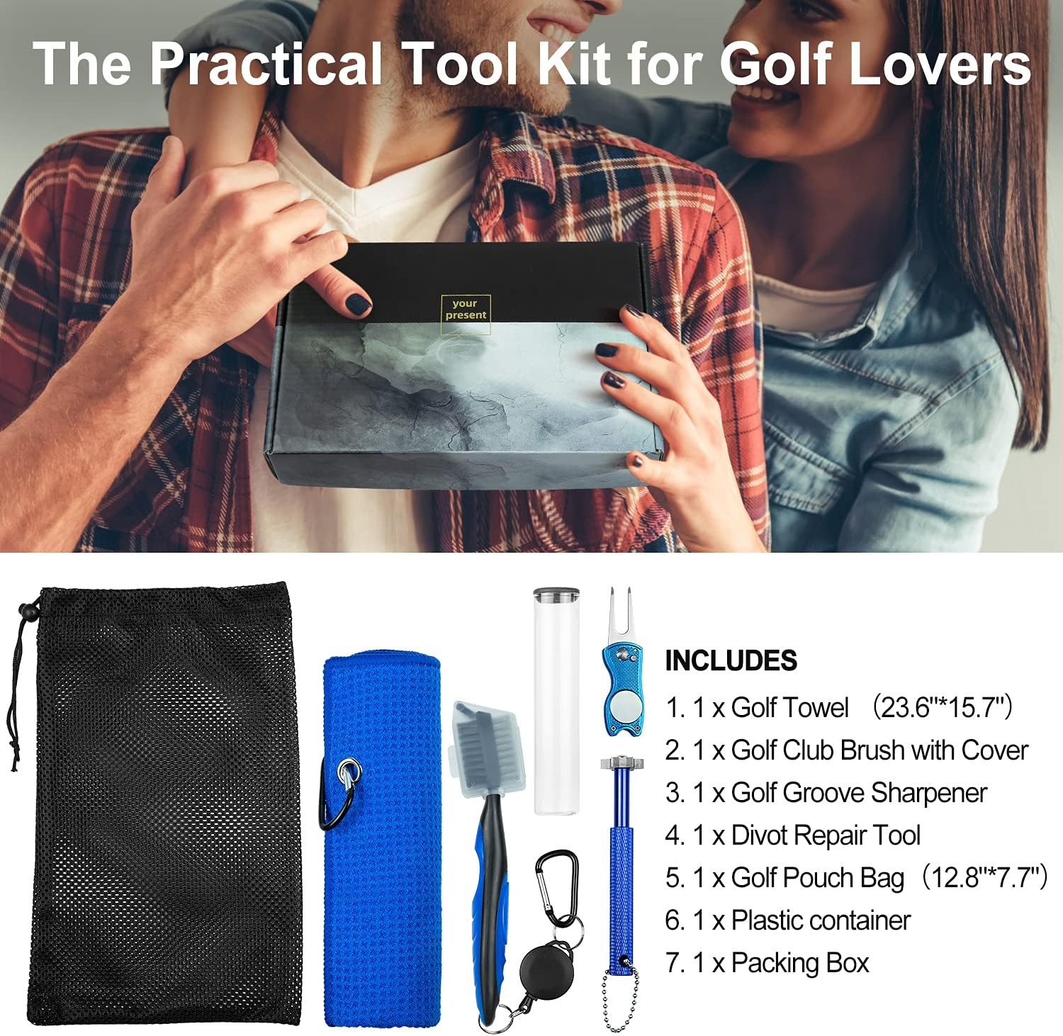 Golf Club Cleaner,Golf Towel,Golf Club Brush,Golf Club Groove Sharpener and Divot Repair Tool with Golf Pouch Bag,Golf Accessories for Men,Golf Ball Cleaner image number 1