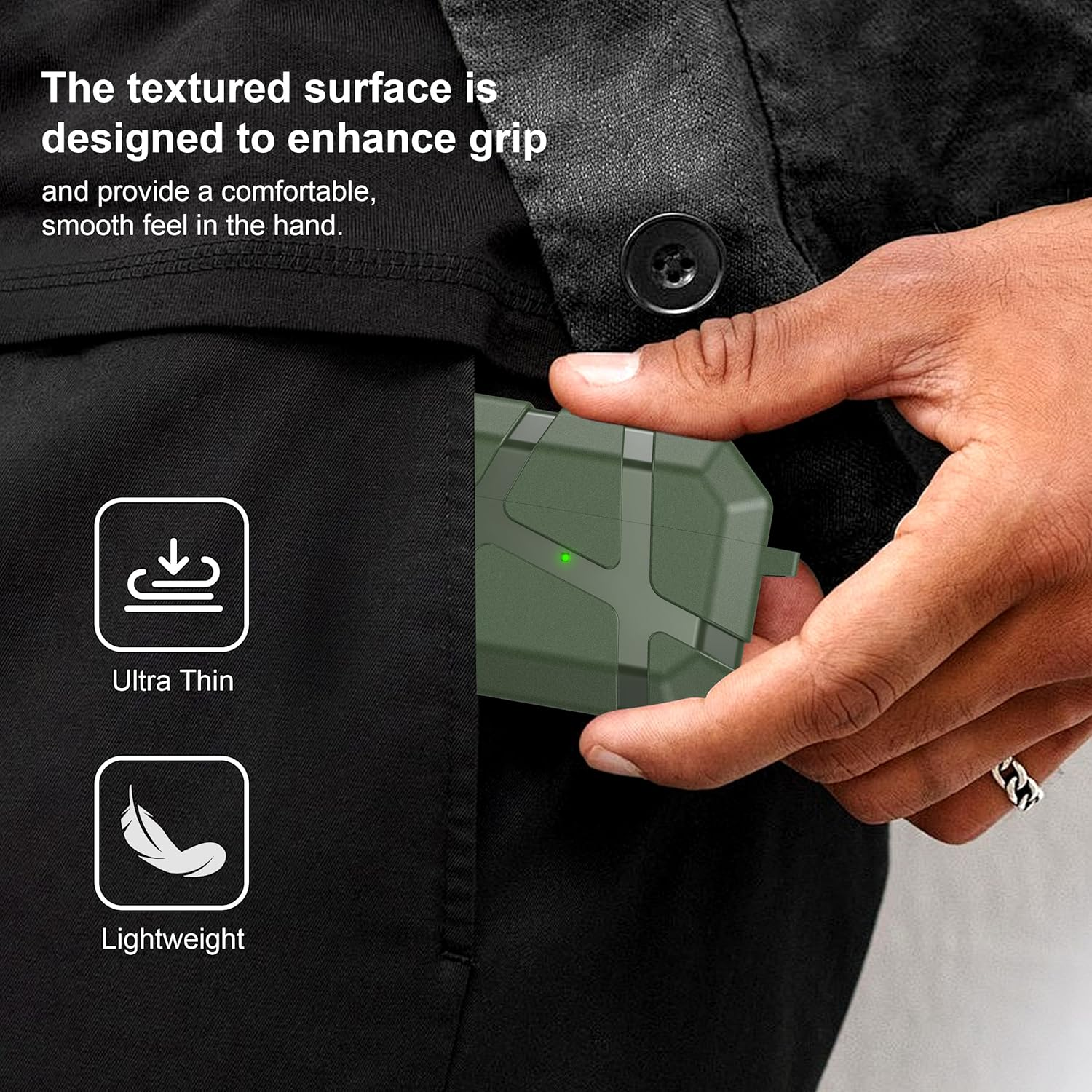 R-Fun for Airpods Pro 2 Case, Shockproof Silicone Protective Case, Compatible with Airpods Pro 2Nd Generation, with Hard Shell Design & Scratch Protection, Front LED Visible with Carabiner,Green