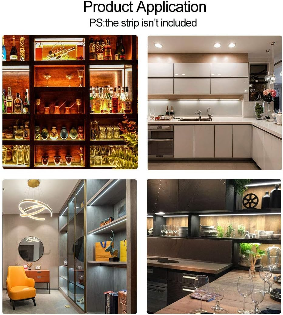 HAMRVL 6-Pack 30Cm/1Ft 17.2X7Mm Led Aluminum Channel System U Shape with Cover, Led Strip Light Diffuser Track with White End Caps and Mounting Clips Accessories for under Counter Light Fixture image number 6