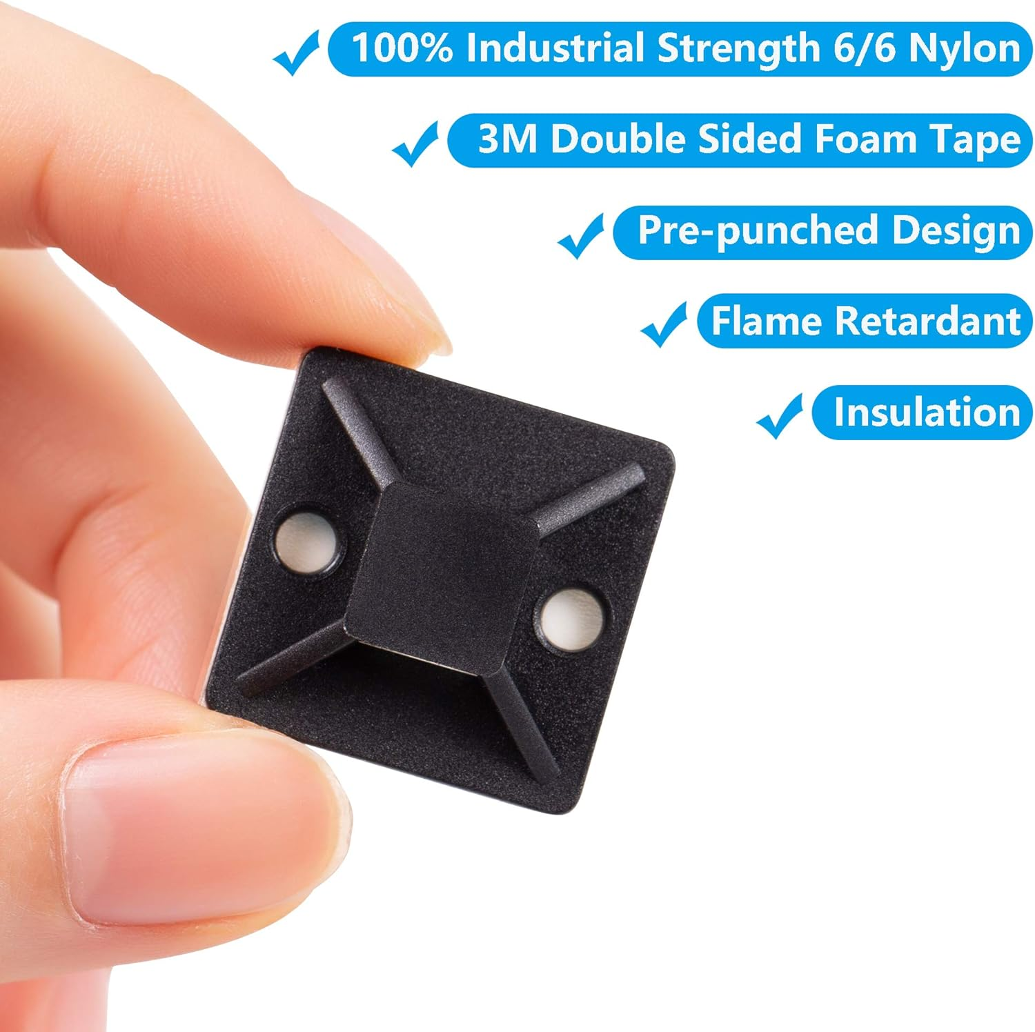 Cable Tie Mounts, Adhesive-Backed, 1 Inch, for Cable Management, Cable Tie Anchors, 100 Pack, Black - Black image number 5