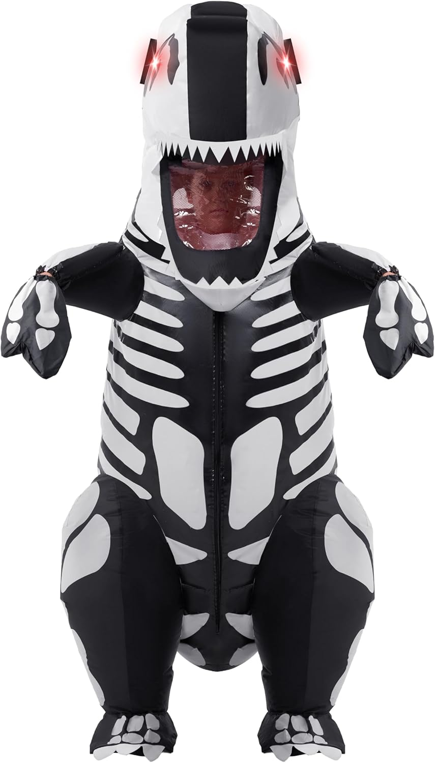 Spooktacular Creations Kids Inflatable Costume, Skeleton Dinosaur Costume, Full Body Skeleton T-Rex Blow up Costume image number 5