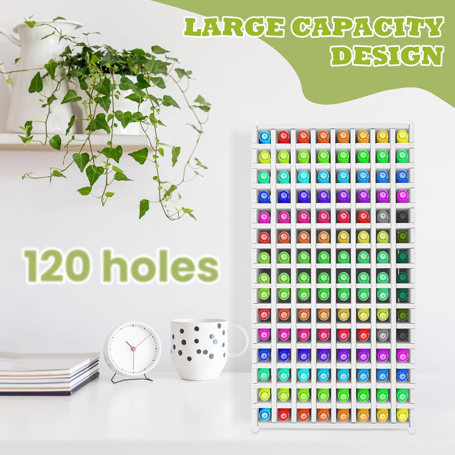 DJAPWPX Art Marker Storage Rack, 120 Slots Marker Organizer Rack, Minimalist Marker Holder Organizer, Dustproof Marker Organizer, Art Marker Holder for Markers Pens Makeup Brushes image number 3