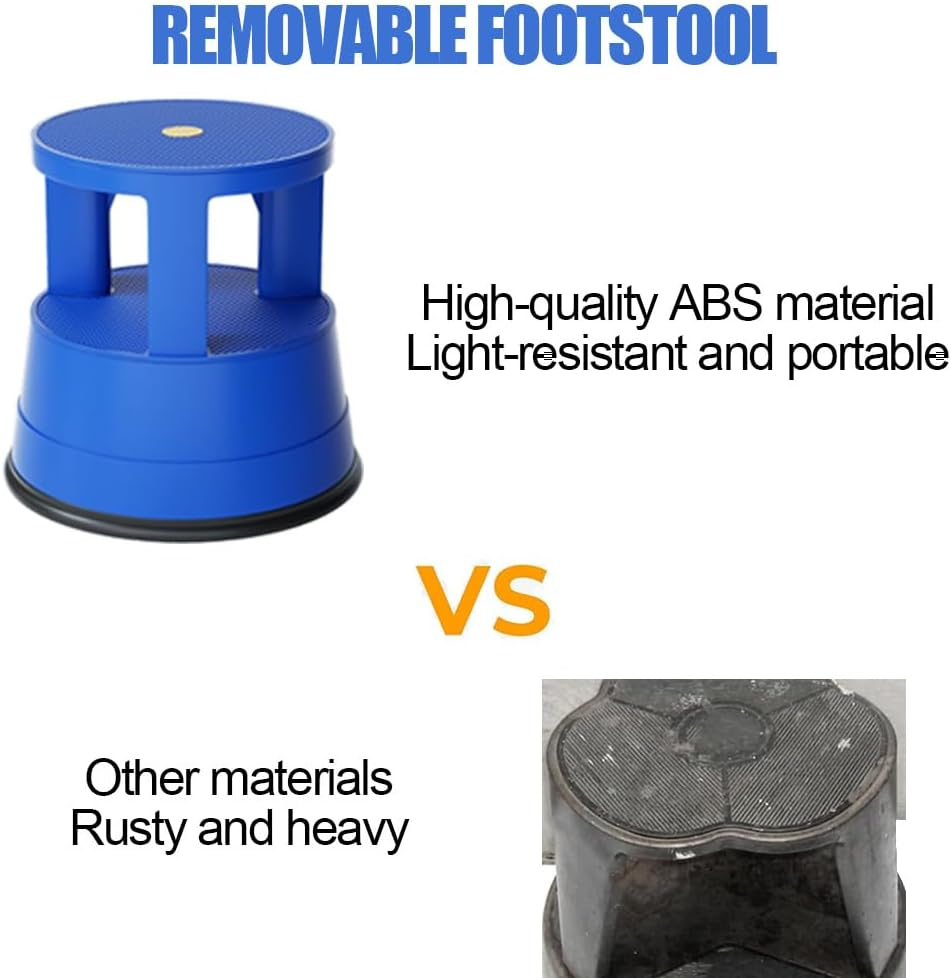 Rolling Step Stool, Movable Step Stool, Library Stool with Anti-Slip Platform, Portable round Step Stool with Wheels, Step Stool Suitable for Kitchen, Library, Office, Garage (Blue) image number 2