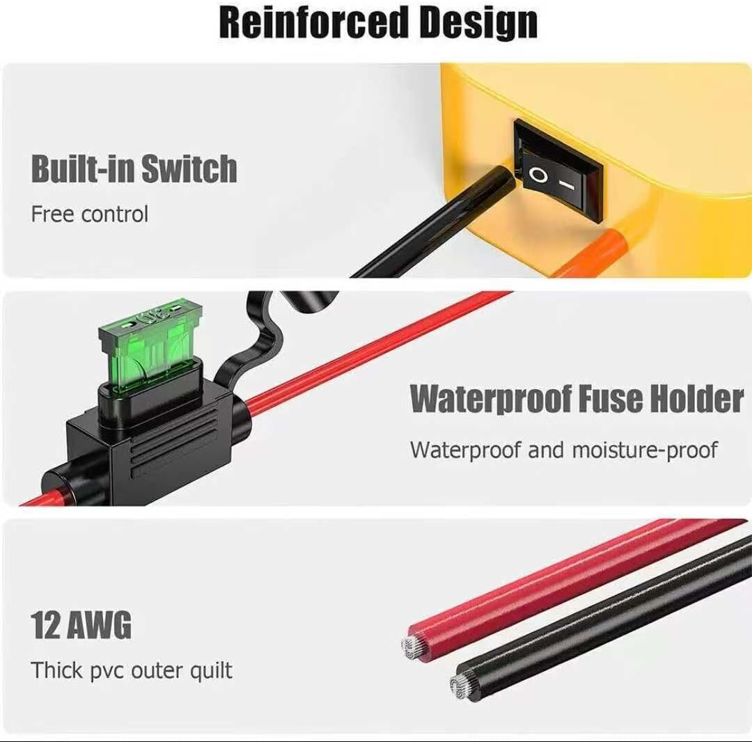 Power Wheels Adapter for Dewalt 20V MAX Battery with Switch & Fuse Protection 12AWG Wire, Inline Fuse Holder, 3&times;30A Fuses, Wire Connector Power for DIY RC Cars, Trucks and Toys DW image number 5