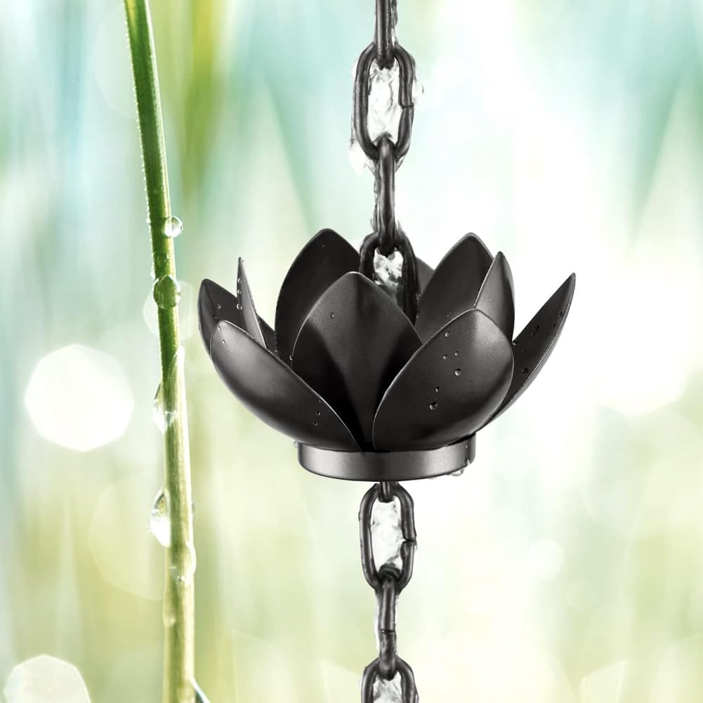 Zicojia Lotus Flower Rain Chain, Enhance Gutters, Divert Water Away with Unique Rain Cups image number 2