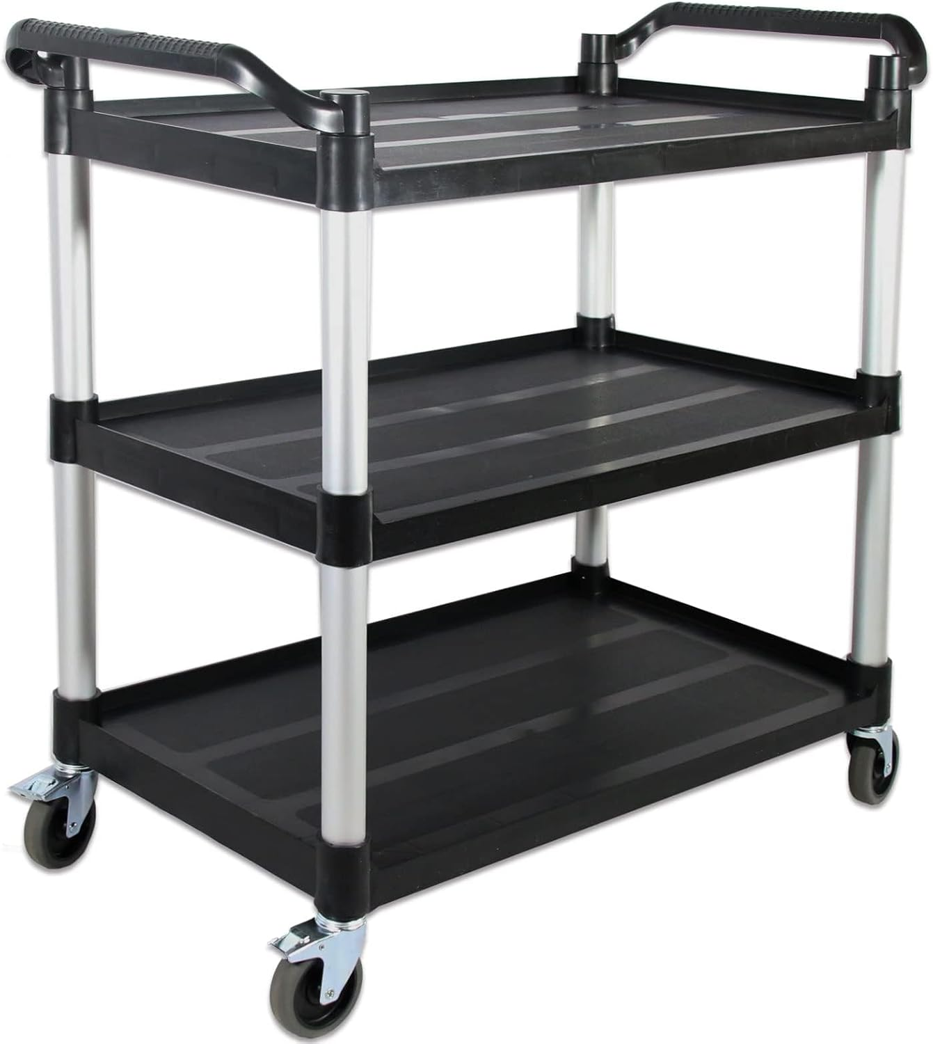 3 Tier Utility Service Catering Carts, Restaurant Kitchen Food Serving, with Wheels (2 with Brakes), Large Shelf Storage, Duty Heavy Cart Trolley for Bar、Salon、Warehouse、Office(Black image number 4