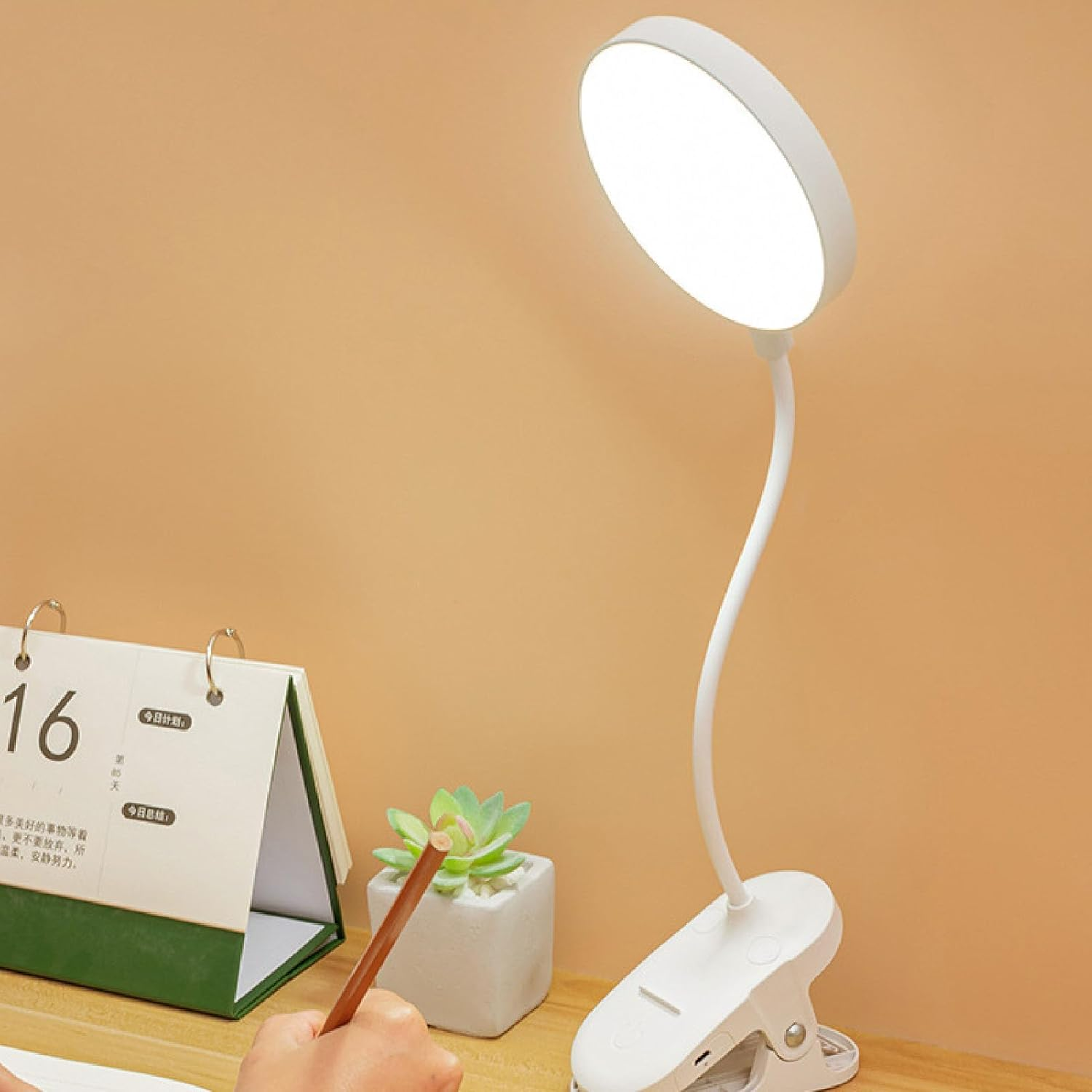 Desk Lamp Clip on Light, LED Desk Lamp with Clamp, Clip on Light Reading Light, Rechargeable and Battery Powered Reading Light, Cordless Book Lamp, Dimming Brightness image number 5