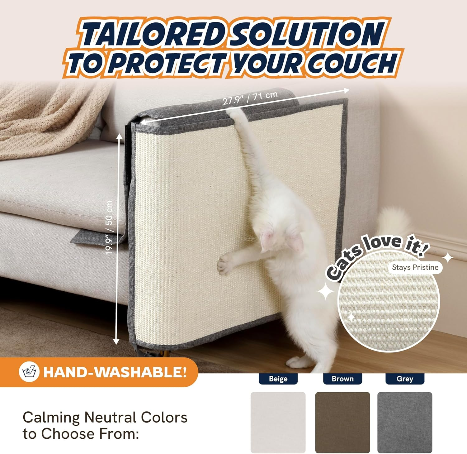 Panther Armor Sisal Furniture Protectors, Cat Corner Scratcher [Grey-Right Couch Arm] Keep Cats from Scratching Furniture, Cat Scratching Post on Couch, Sofa Covers for Cats