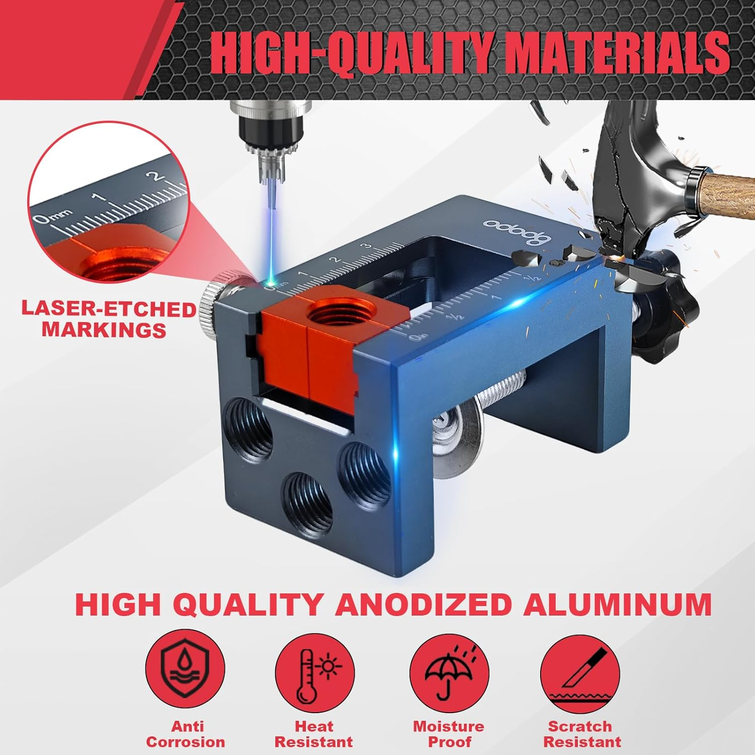 Self-Centering Doweling Jig Kit for Woodworking &ndash; Adjustable Width Dowel Jig for Straight Holes with 3 Drill Guide Bushings & 3 Drill Bits (1/4'',3/8'',5/16'')，Woodworking Joints Tools image number 1