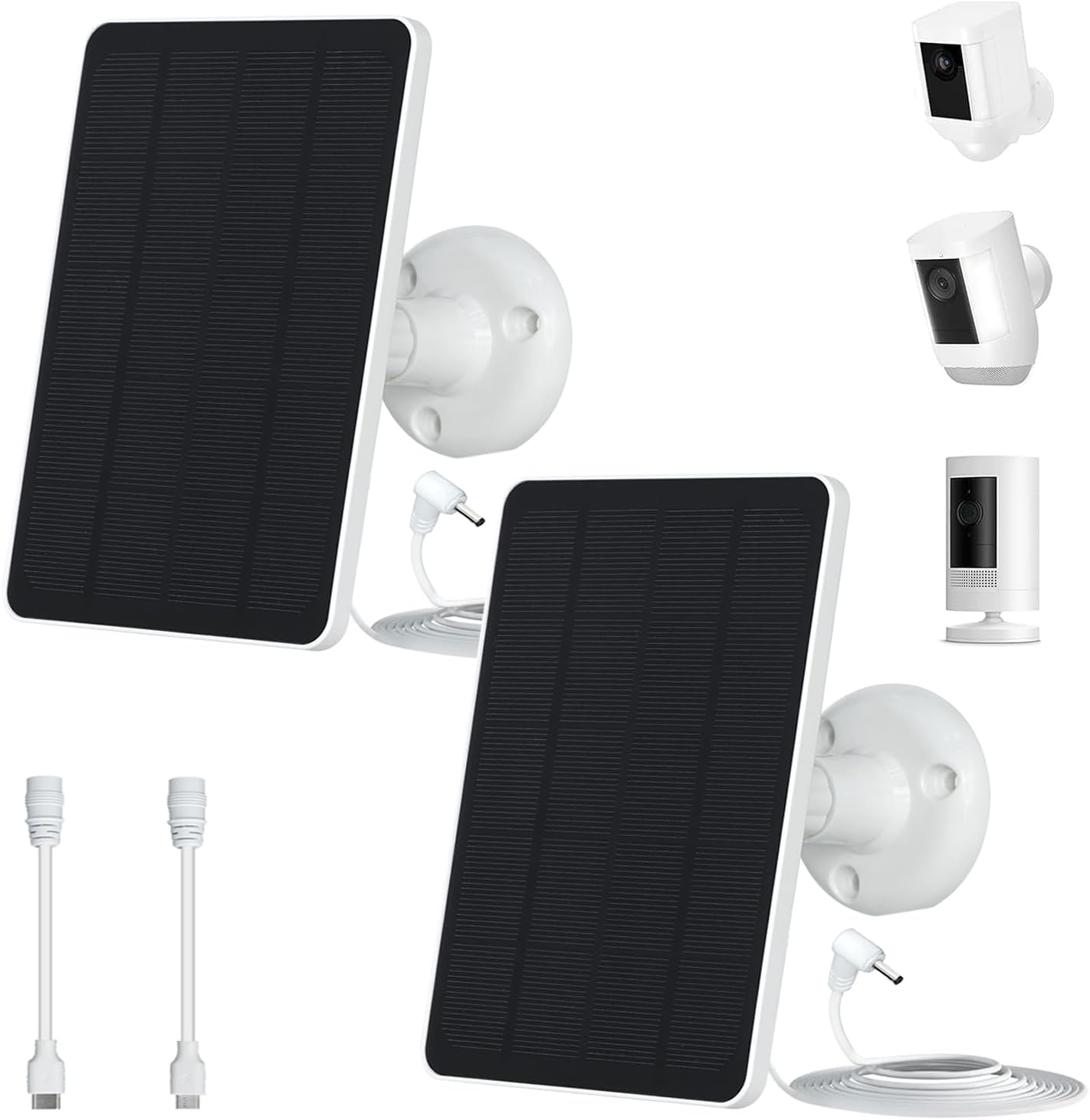 Upgrade 5W Solar Panel for Ring Camera, Compatible with Ring Spotlight Cam(Battery), Stick up Cam Battery, with 9.8Ft Cable, Barrel DC Port, Micro USB and Usb-C(Not for Spotlight Plus/Pro) 1 Pack