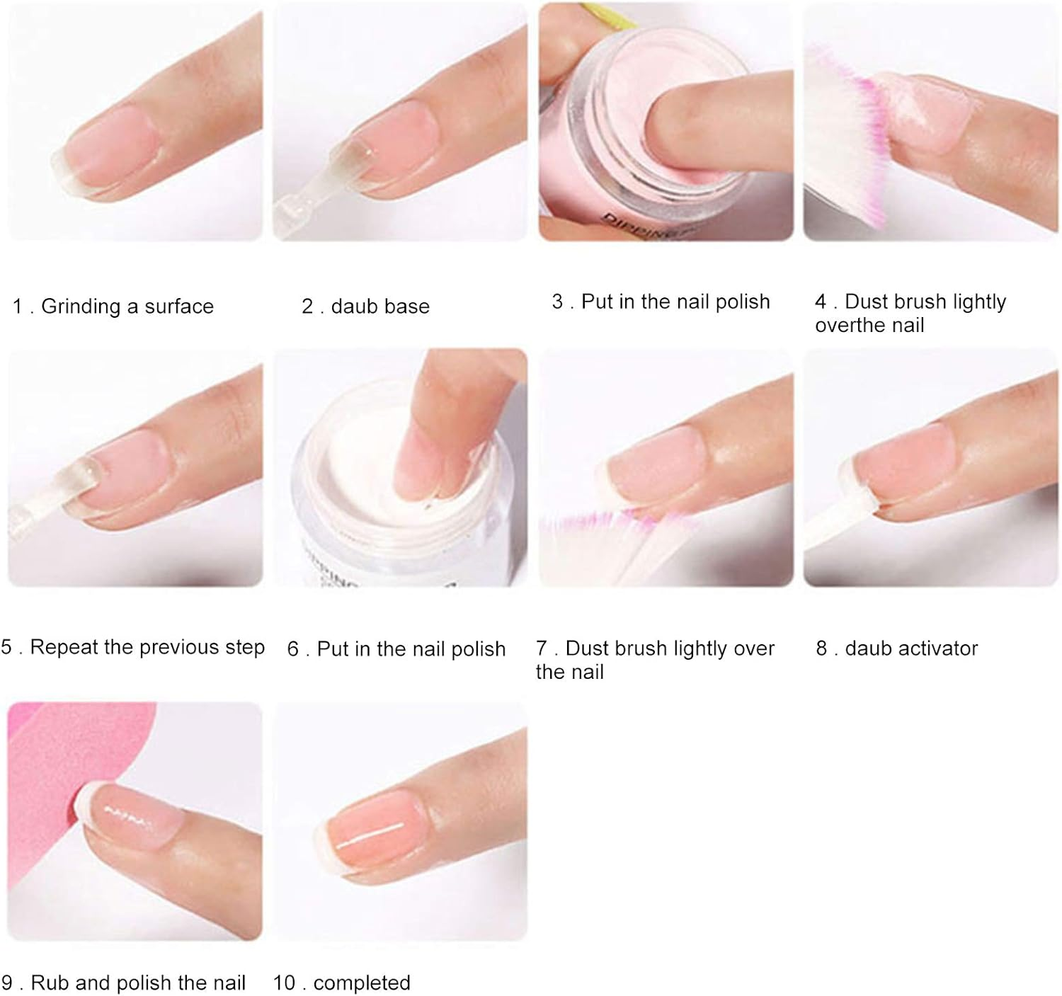 Dipping Powder Nail Liquid Set with Base Coat Top Coat Activator - 3 Bottles 12Ml Each, No UV LED Lamp Needed, Easy to Apply, Rapid Drying, for DIY Home Nail Art, Mild Scent, Even Application image number 5